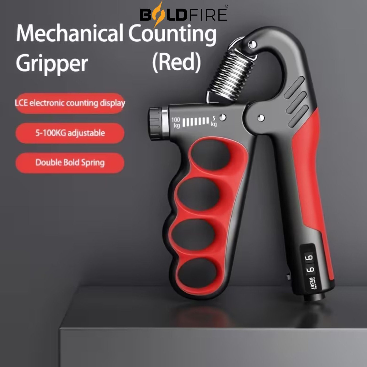 Image of BoldFire Adjustable Hand Grip Strengthener with Counter (5-100 kg) & Wrist Support Hand Grip /Fitness Grip
