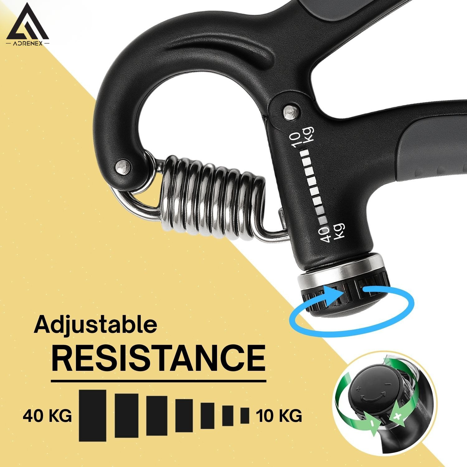 Image of Adrenex by Flipkart Adjustable Hand Grip Strengthener | Forearm & Wrist Strength Trainer Hand Grip /Fitness Grip
