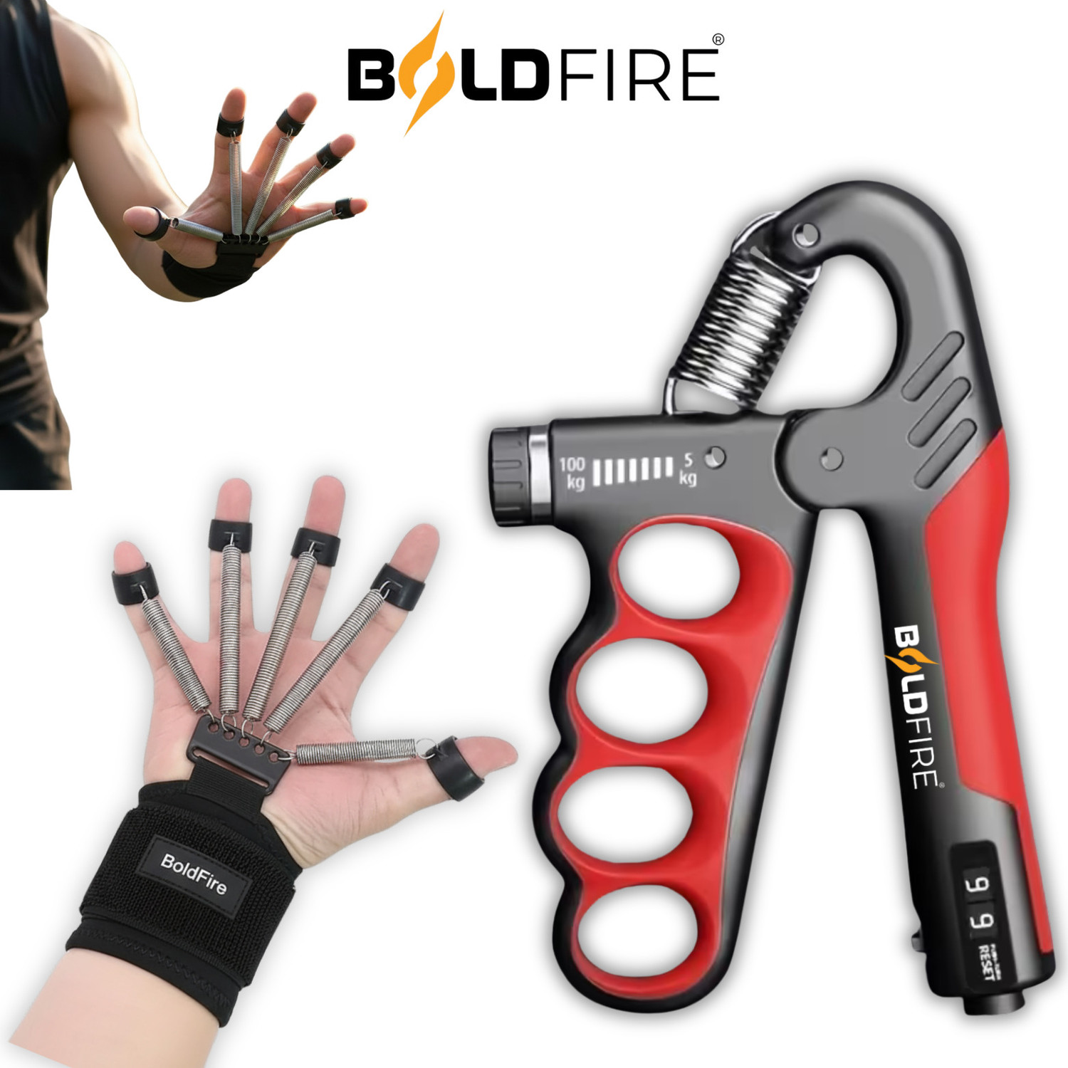 Image of BoldFire Hand Gripper 5-100Kg with Finger Exerciser|Hand,Wrist & Forearm Strength Trainer Hand Grip /Fitness Grip