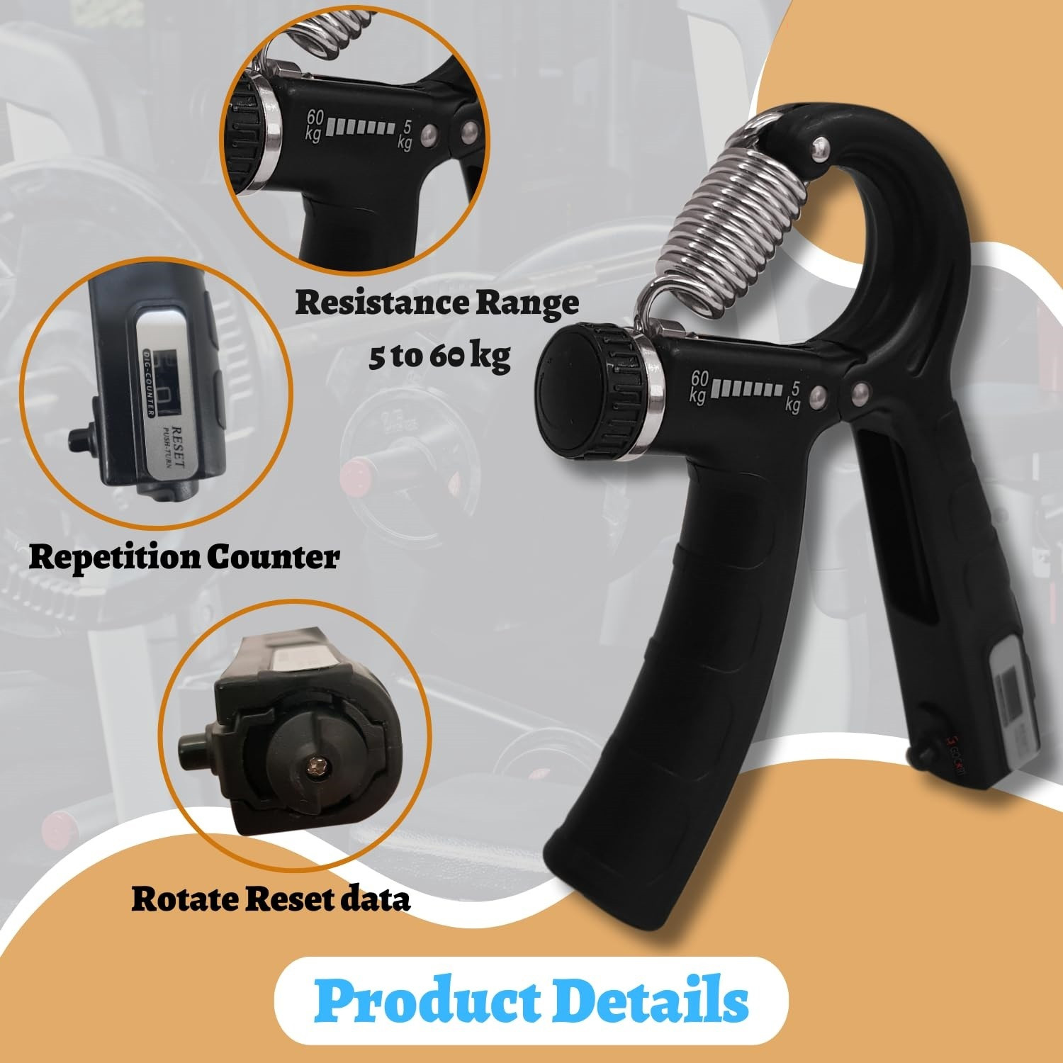 Image of Fitnesstricks 5KG To 60KG Weight Adjustable Professional Counter Hand Gripper for Men & Women Hand Grip /Fitness Grip
