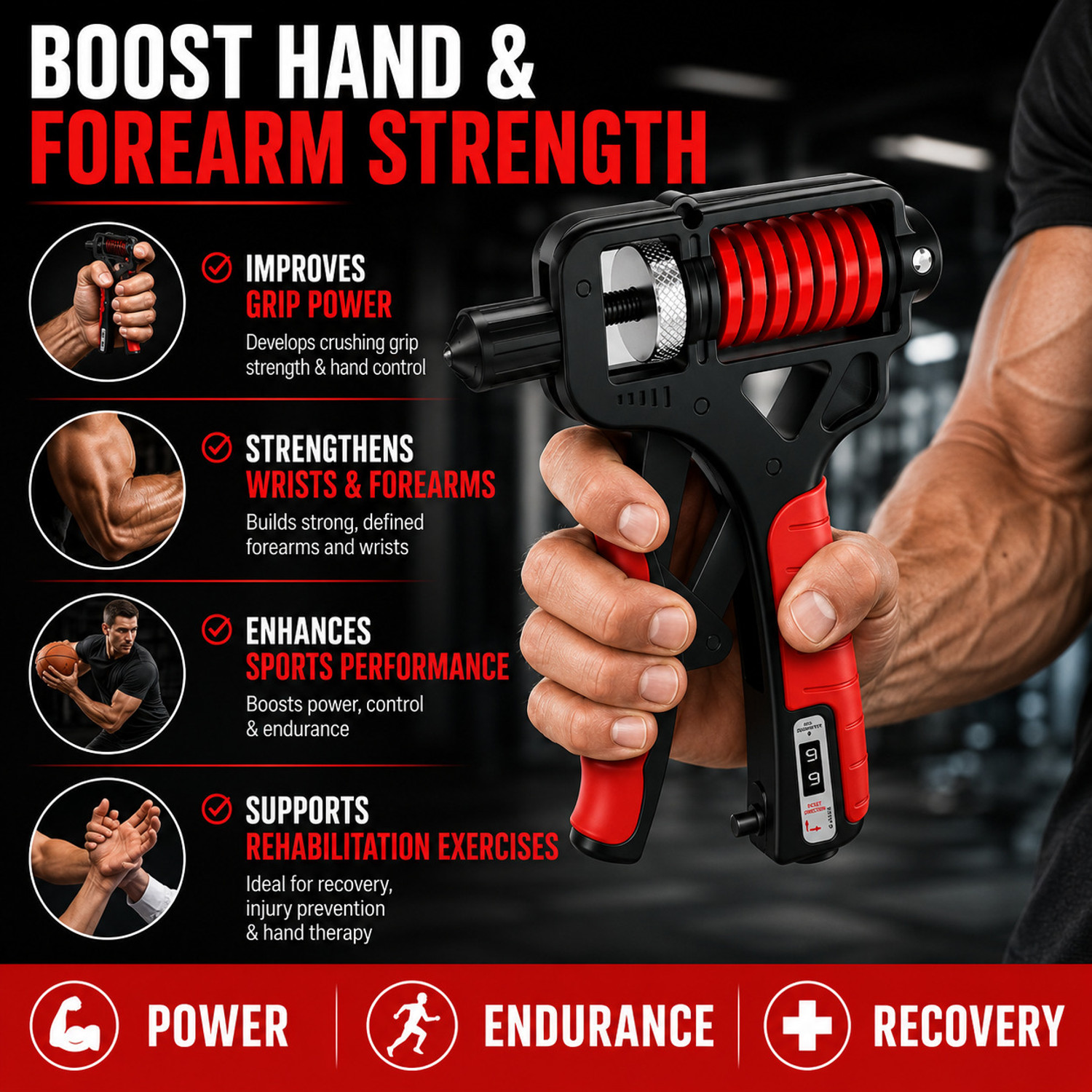 Image of DIOXIT Adjustable Hand Gripper 5-165KG with Digital Counter, Forearm & Wrist Exerciser Hand Grip /Fitness Grip