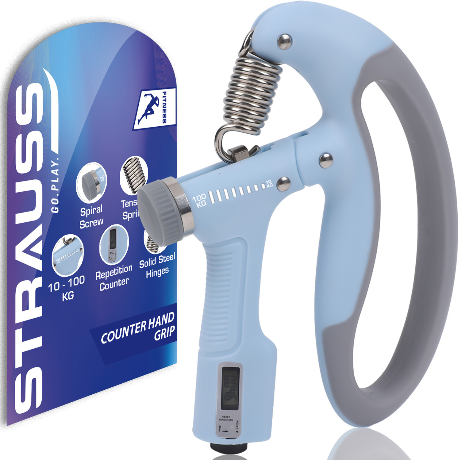 Image of Strauss Adjustable D- Shaped Hand Gripper with Counter| Hand Grip Strengthener (100 Kg)| Hand Grip /Fitness Grip