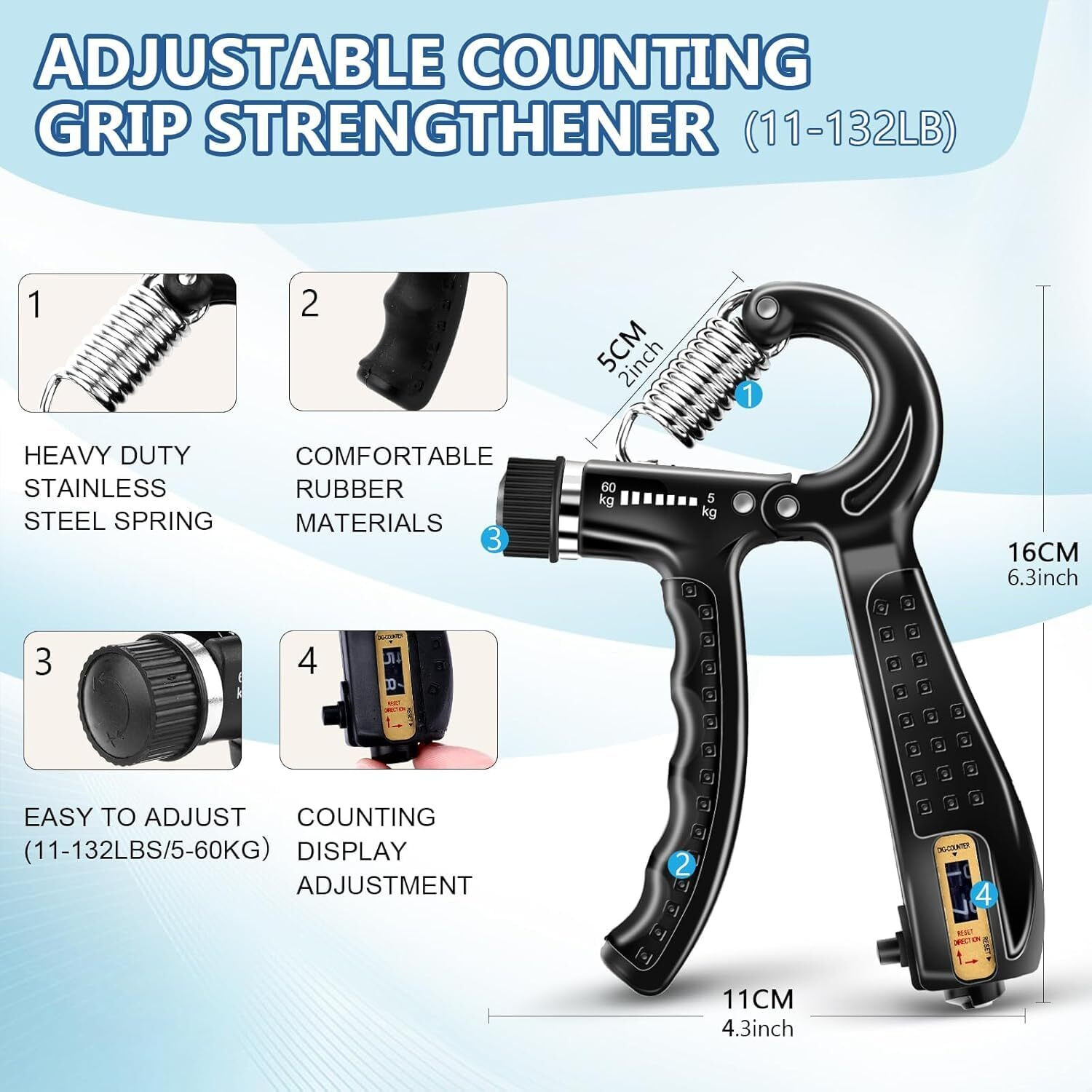 Image of Pheonix Adjustable Counter Hand Gripper & Finger Stretcher (Packof2) Hand Grip /Fitness Grip