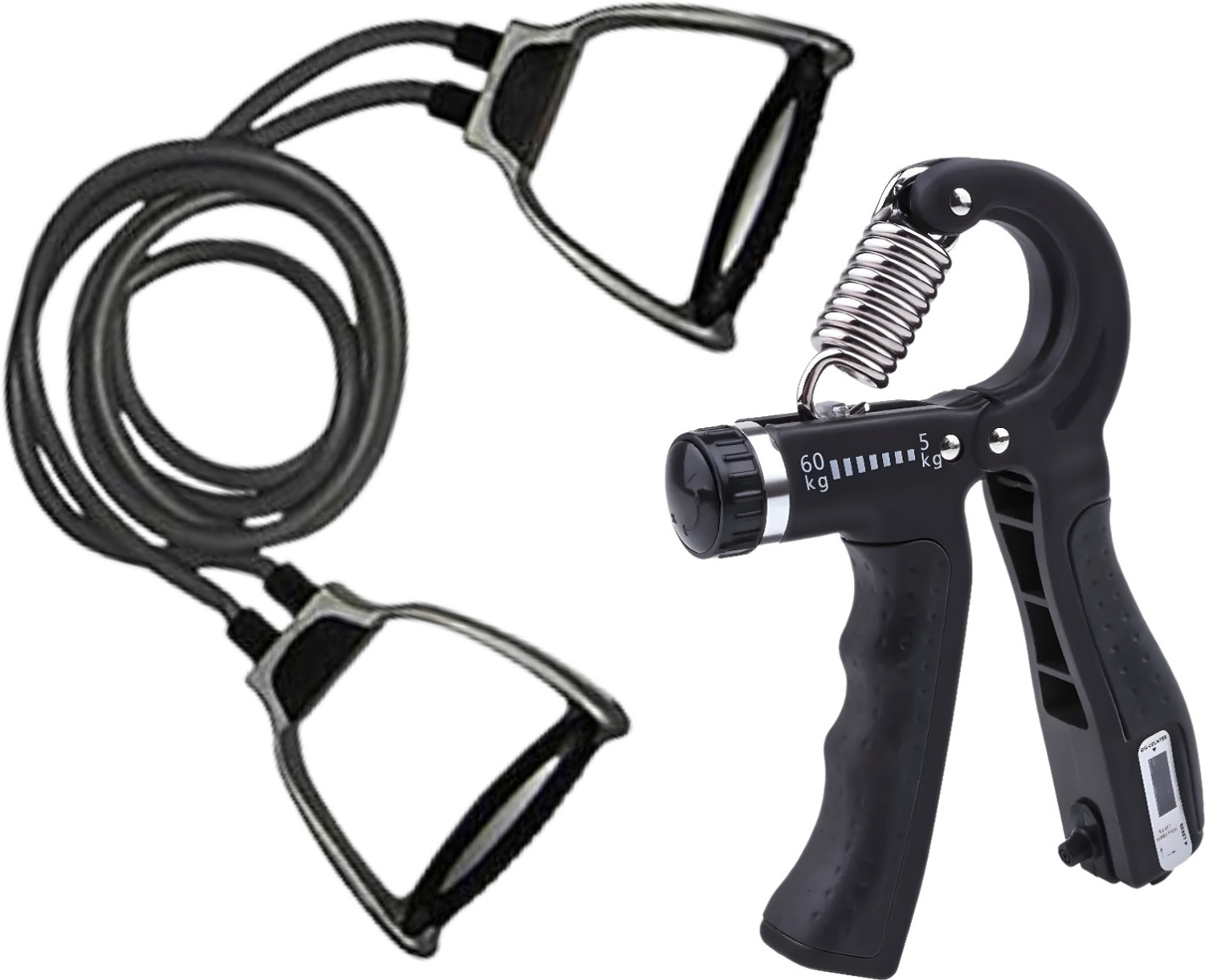 Image of BoldFire Double Toning tube and adjustable hand grip with counter body Resistance Tube Hand Grip /Fitness Grip