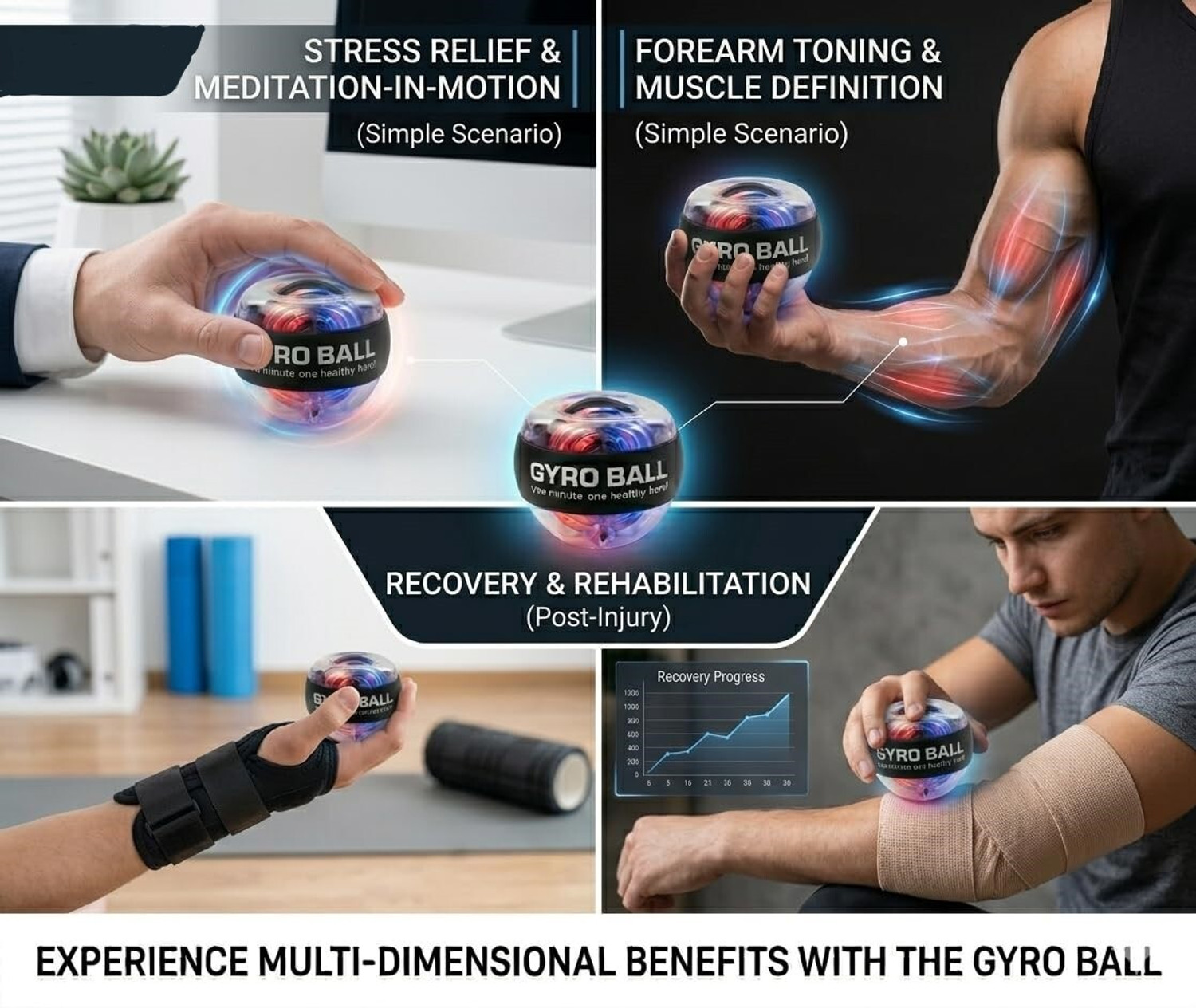 Image of edihome Gyro Ball Wrist Exerciser for Forearm Strength, Hand Muscles, and Finger Workout Hand Grip /Fitness Grip