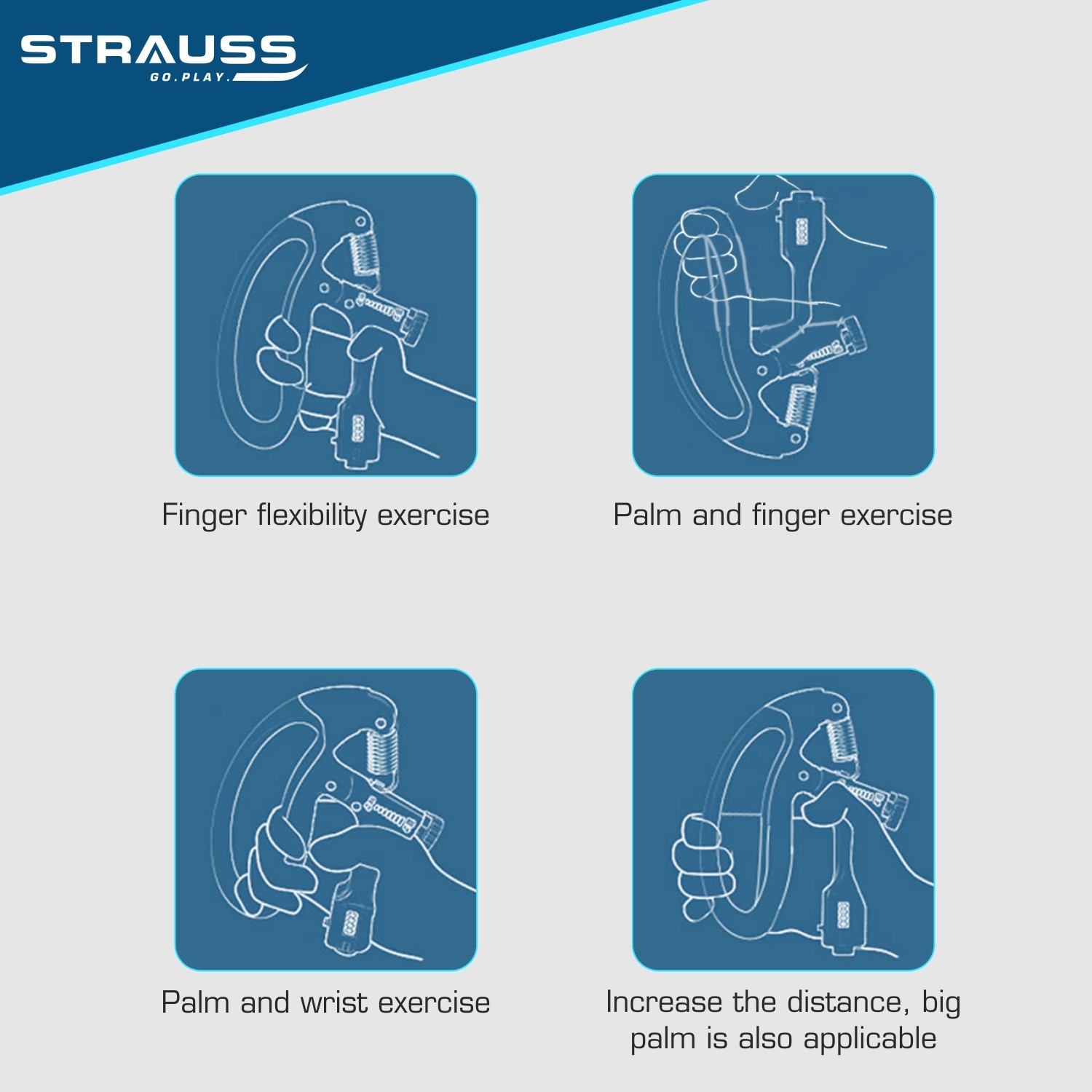 Image of Strauss Adjustable D- Shaped Hand Gripper with Counter| Hand Grip Strengthener (100 Kg)| Hand Grip /Fitness Grip