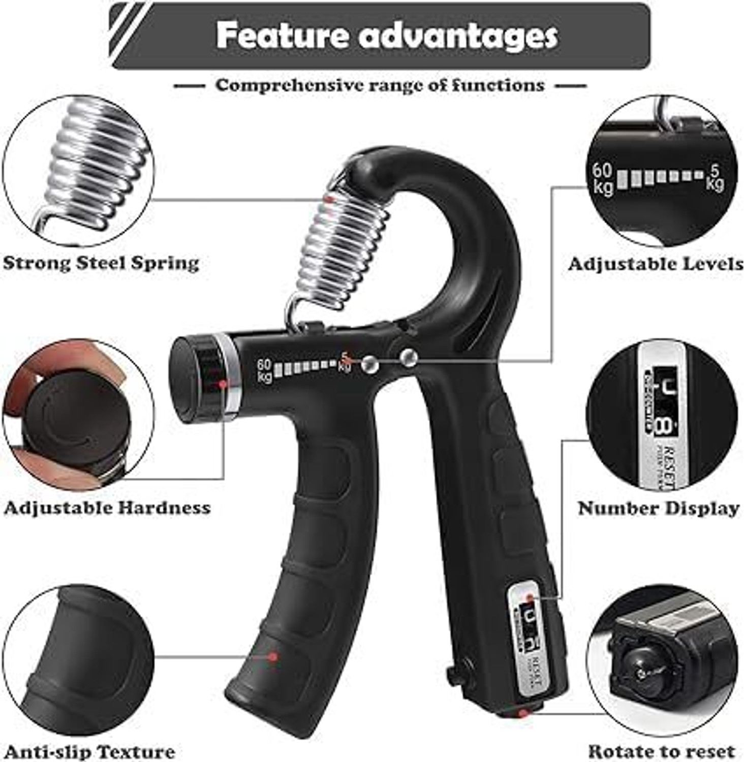 Image of Khargadham Counter Hand Grip Strengthener with Foam Handle,for Finger Exerciser Power Gripp Hand Grip /Fitness Grip
