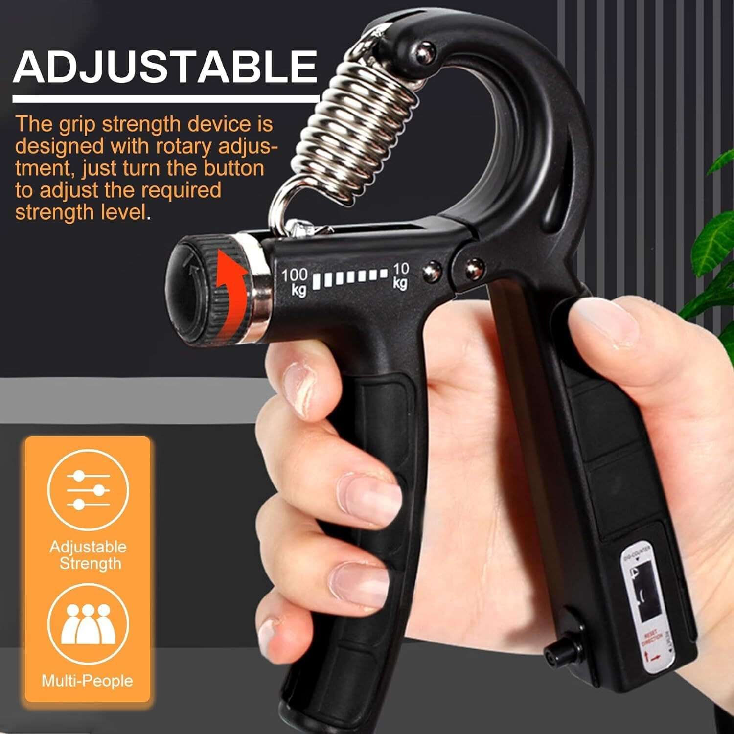 Image of QCEN Adjustable Counting Grip Strengthener 10-100 KG with Digital Counter | Hand Grip Hand Grip /Fitness Grip