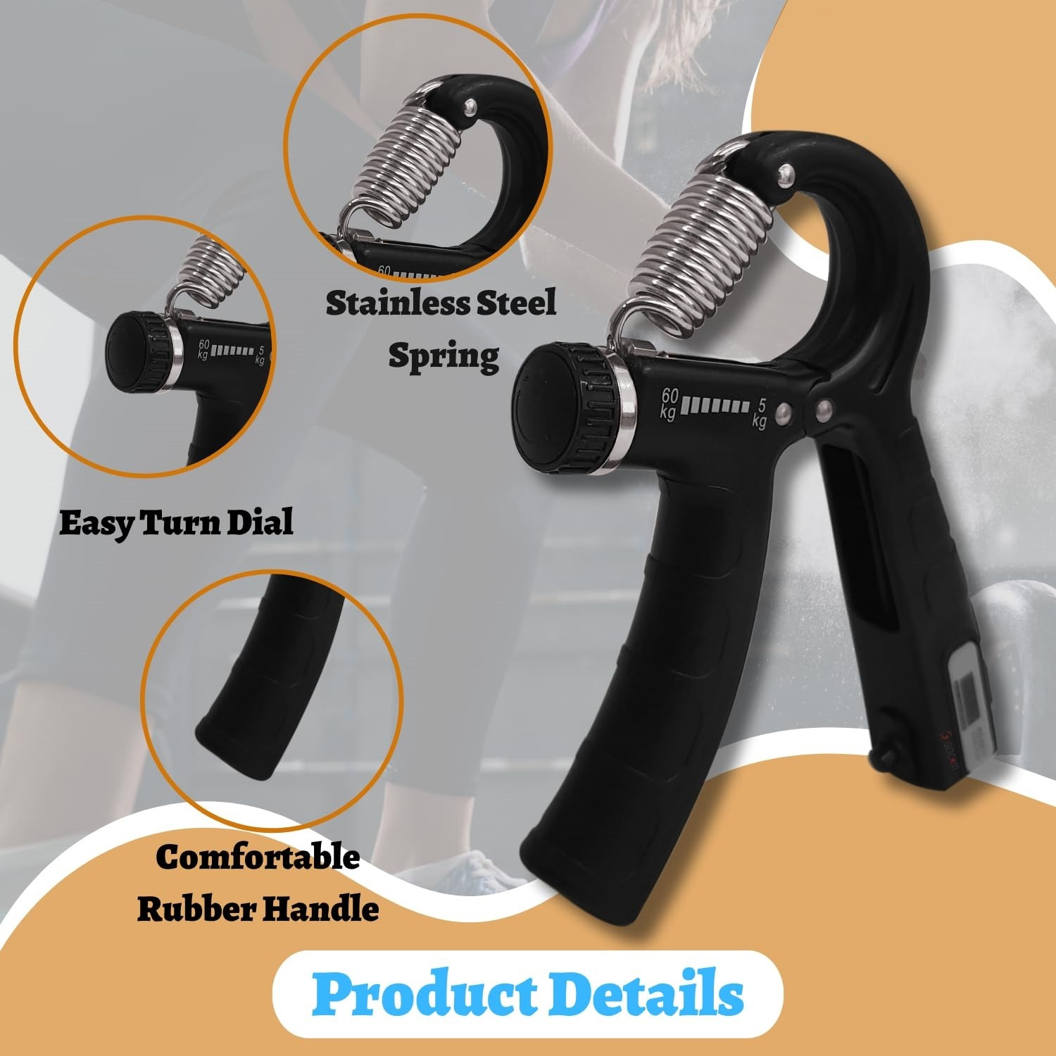Image of Fitnesstricks 5KG To 60KG Weight Adjustable Professional Counter Hand Gripper for Men & Women Hand Grip /Fitness Grip