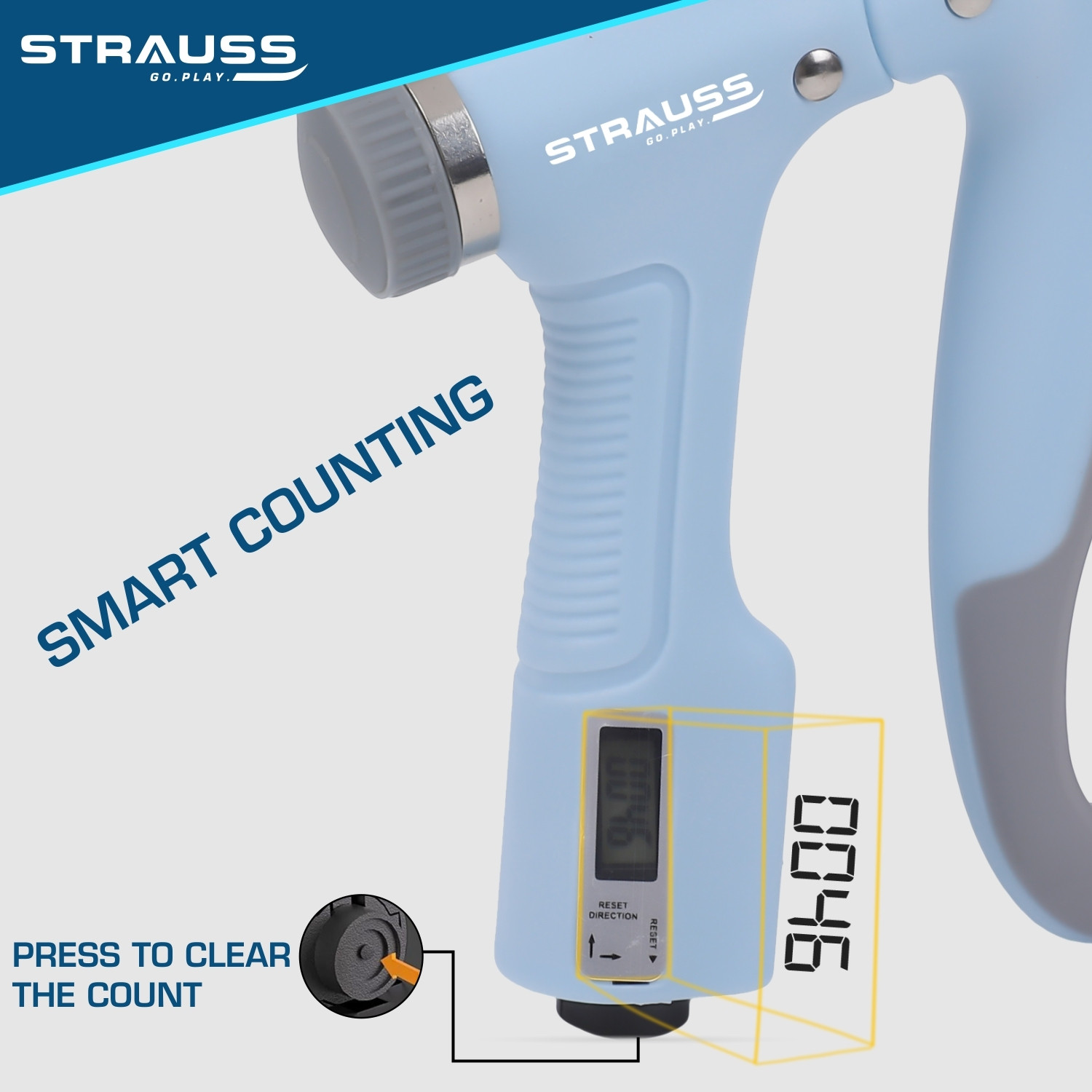 Image of Strauss Adjustable D- Shaped Hand Gripper with Counter| Hand Grip Strengthener (100 Kg)| Hand Grip /Fitness Grip