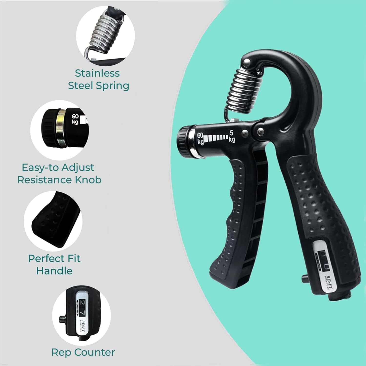 Image of LIONFIT Adjustable Hand Gripper with Counter 5 Kg to 60 kg Hand Grip /Fitness Grip