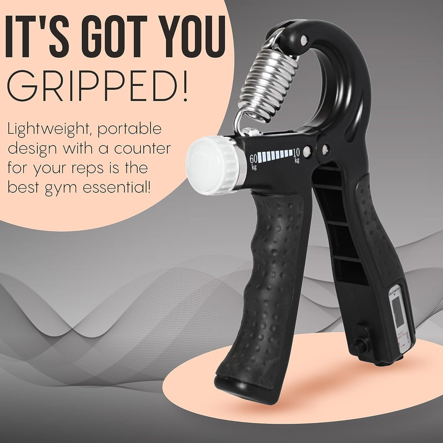 Image of MANROM Adjustable Hand Grip with Smart Counter | Adjustable Resistance (10KG - 60KG) Hand Grip /Fitness Grip