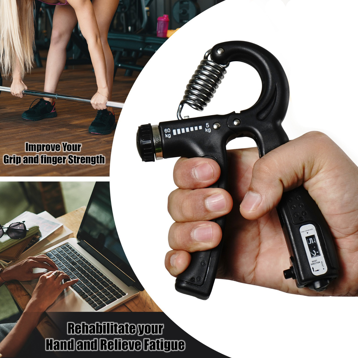 Image of LOVOCAL Hand Strengthener with Counter Adjustable Resistance (5-60KG) Hand Grip /Fitness Grip
