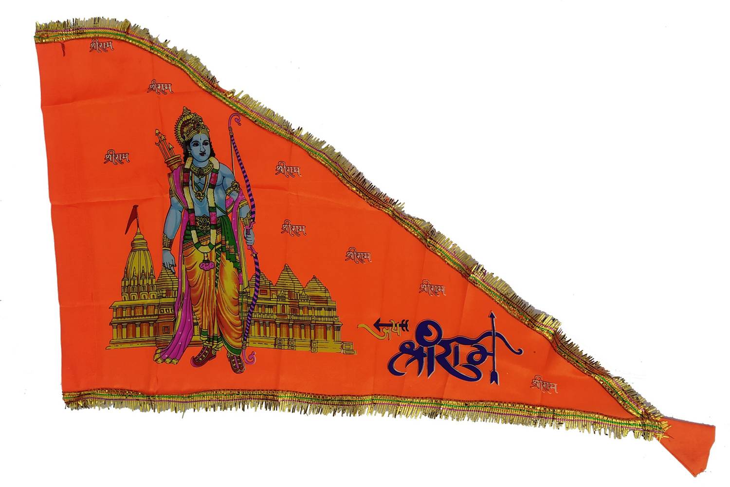 Ram Ji Printed Gota Border Flag Jai Shree Ram Print dwaj Jhanda Outdoor Flag 58.4 cm x 88.9 cm by AYODHYAPATI