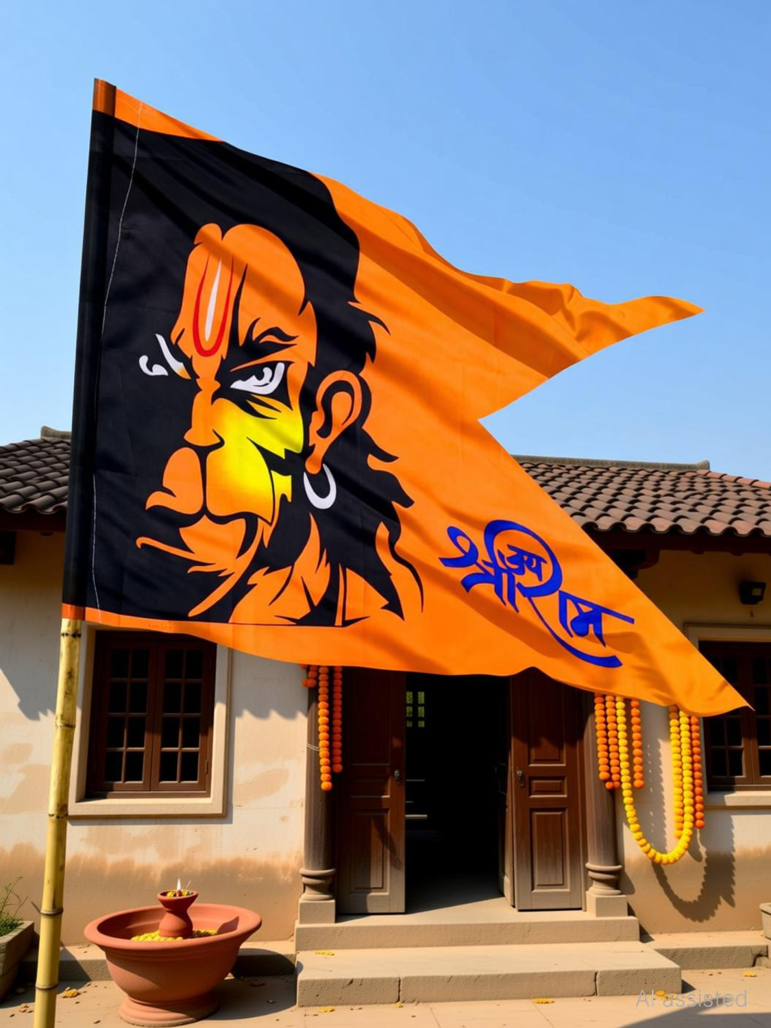 Image of Anexa Hanumanji Printed Flag / Bajrangbali Flag (Size 30 x 45) Pack of 1 A-Foldable Outdoor Flag