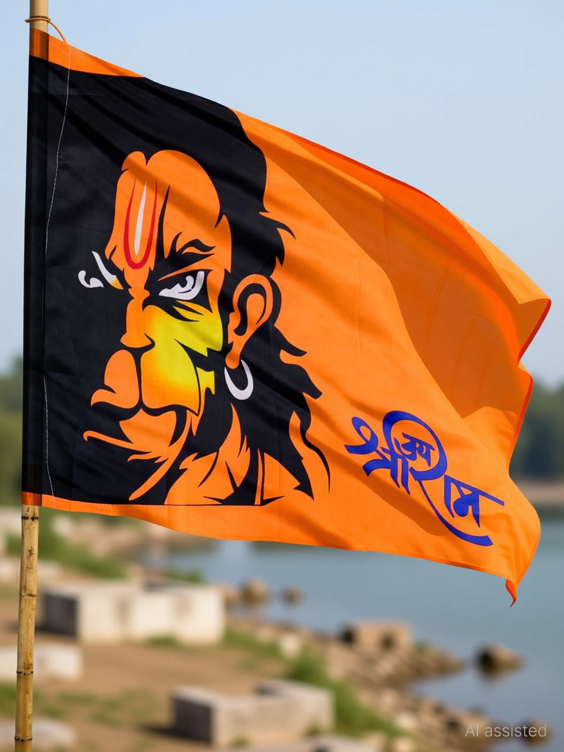 Image of Anexa Hanumanji Printed Flag / Bajrangbali Flag (Size 30 x 45) Pack of 1 A-Foldable Outdoor Flag