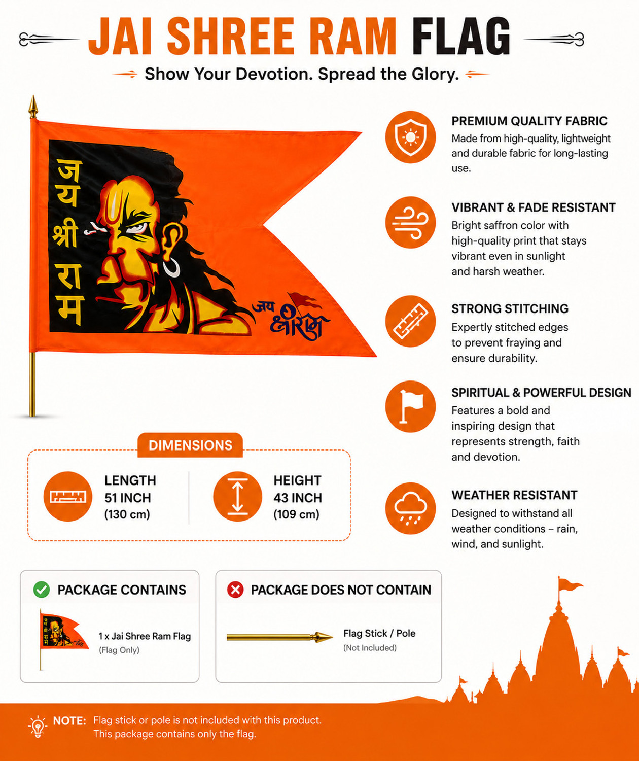 Image of Truedivine Hanumanji Printed Flag / Bajrangbali Flag / Size 43 X 51 Inch XL Pack of 1 Swallowtail Outdoor Flag
