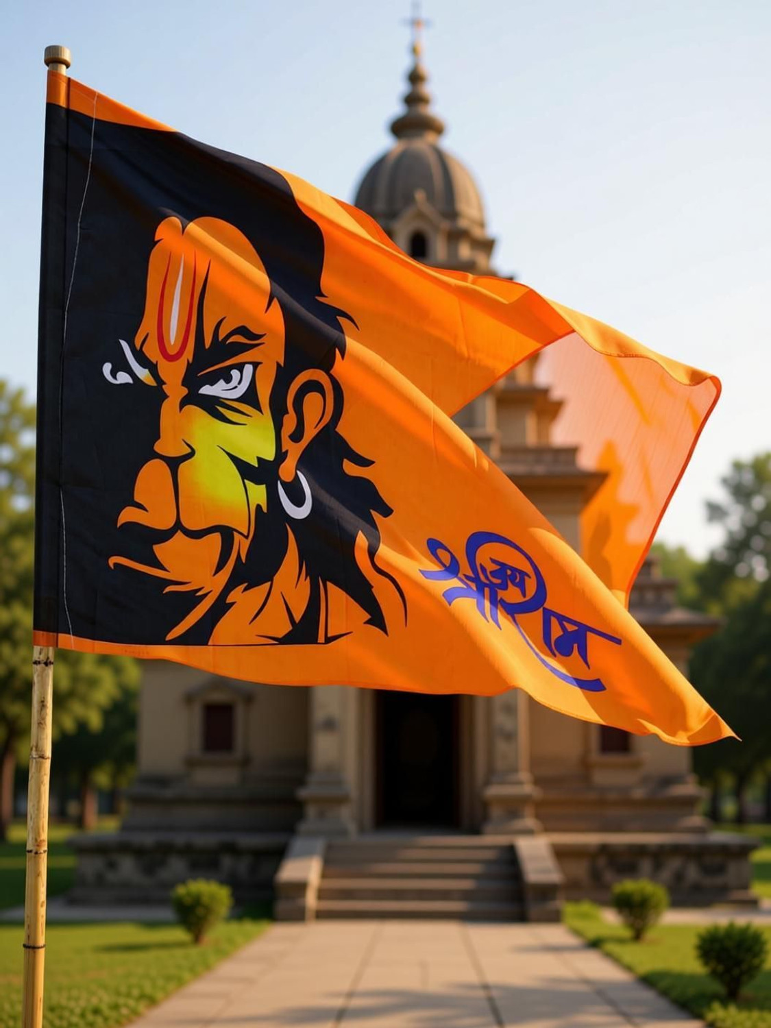 Image of Anexa Hanumanji Printed Flag / Bajrangbali Flag (Size 30 x 45) Pack of 1 A-Foldable Outdoor Flag