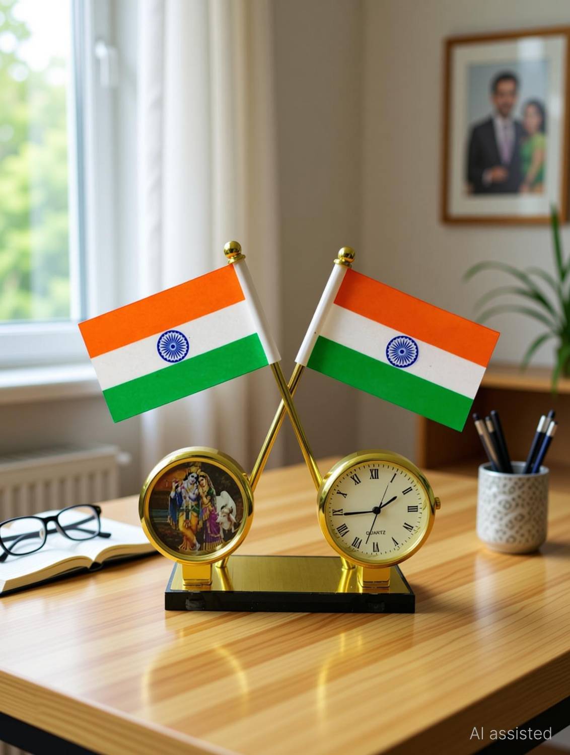 INDIAN FLAG CAR DASHBOARD CLOCK kisan ji Car Window Flag 8.9 cm x 12.7 cm by Boopow
