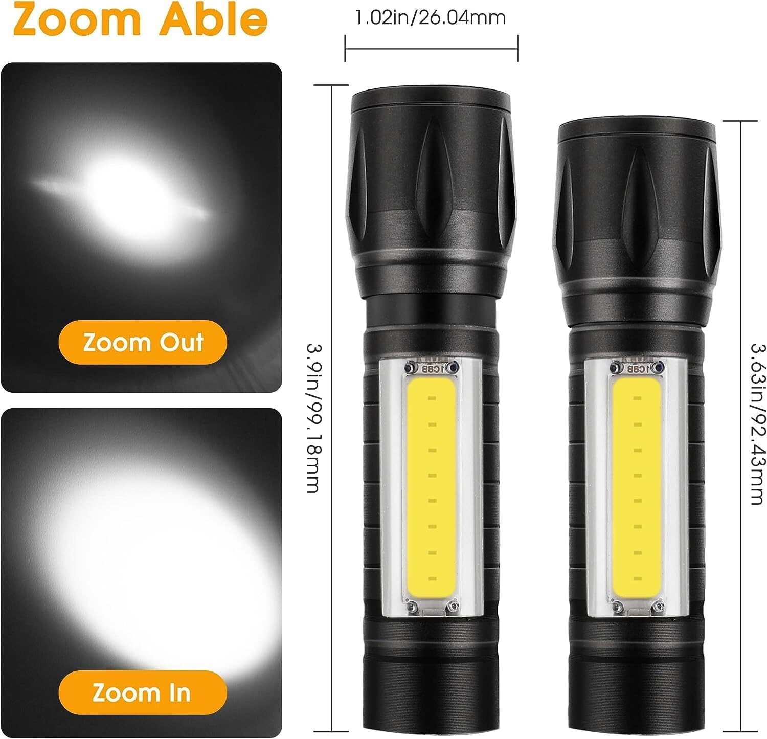 Image of Oximus Pro Series Pack Of 2 (911 torch) Rechargeable LED Flashlight Zoomable Waterproof Torch (Black, 12 cm, Rechargeable)