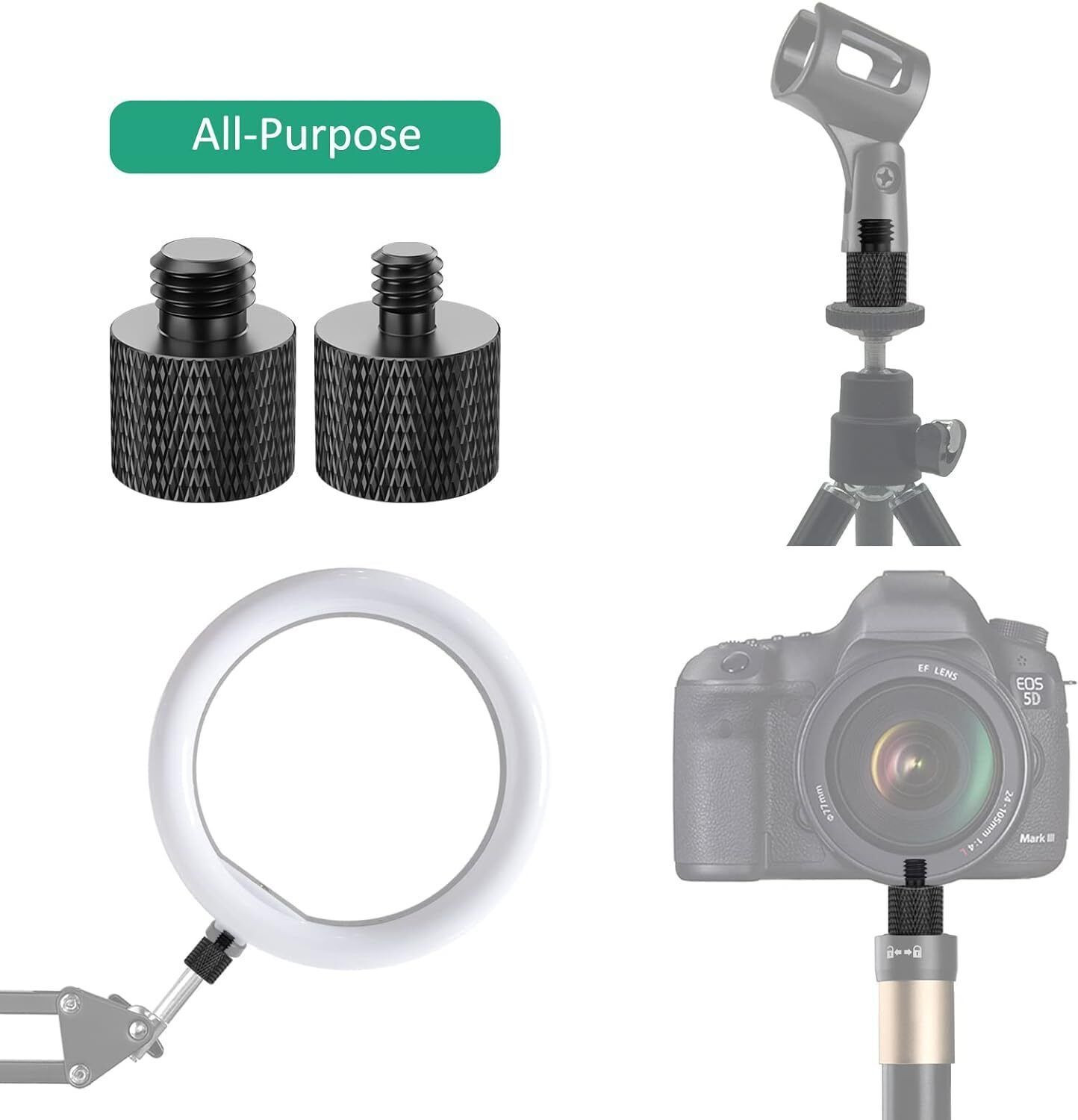 Image of MILLETS 1 /4 to 3 /8 Tripod Screw Adapter 4 Pcs 1 /4 Male to 3 /8 Female Flash Shoe Adapter