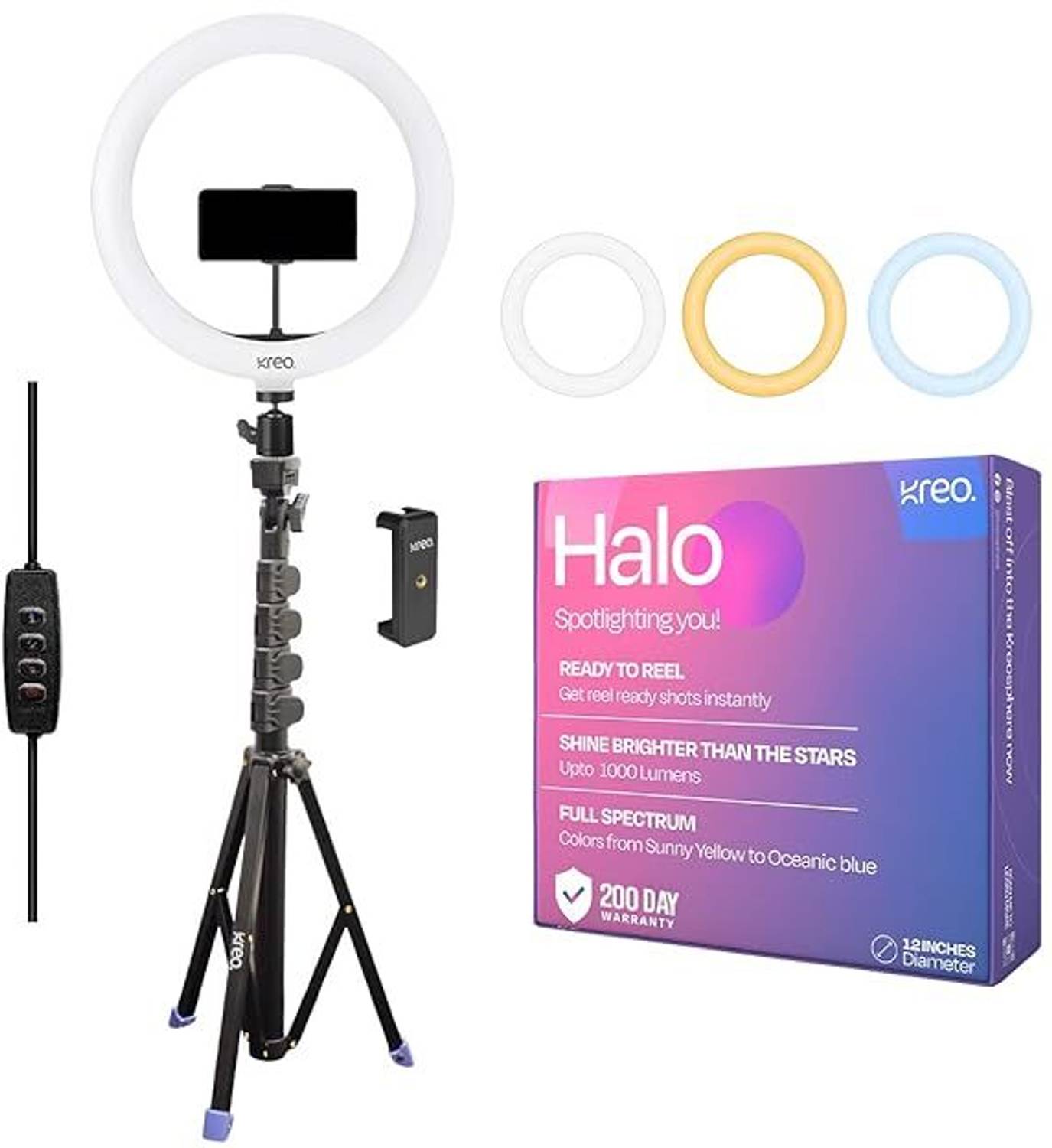 Kreo Halo 12 Inch Ring Light With Tripod, 3 Modes, Pack of 3 - Image 1