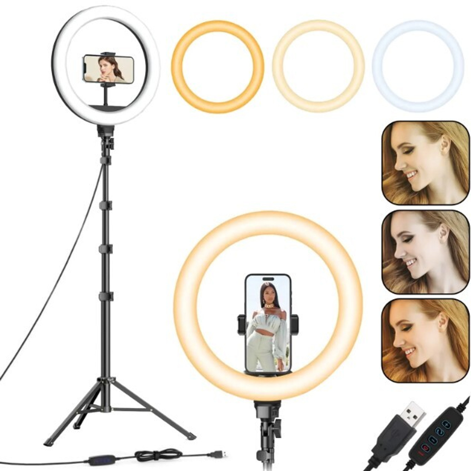 Image of Kratos 10 Inch Ring Light with Stand, 7 Feet Tripod with Ring Light, 3 Lighting Modes Ring Flash