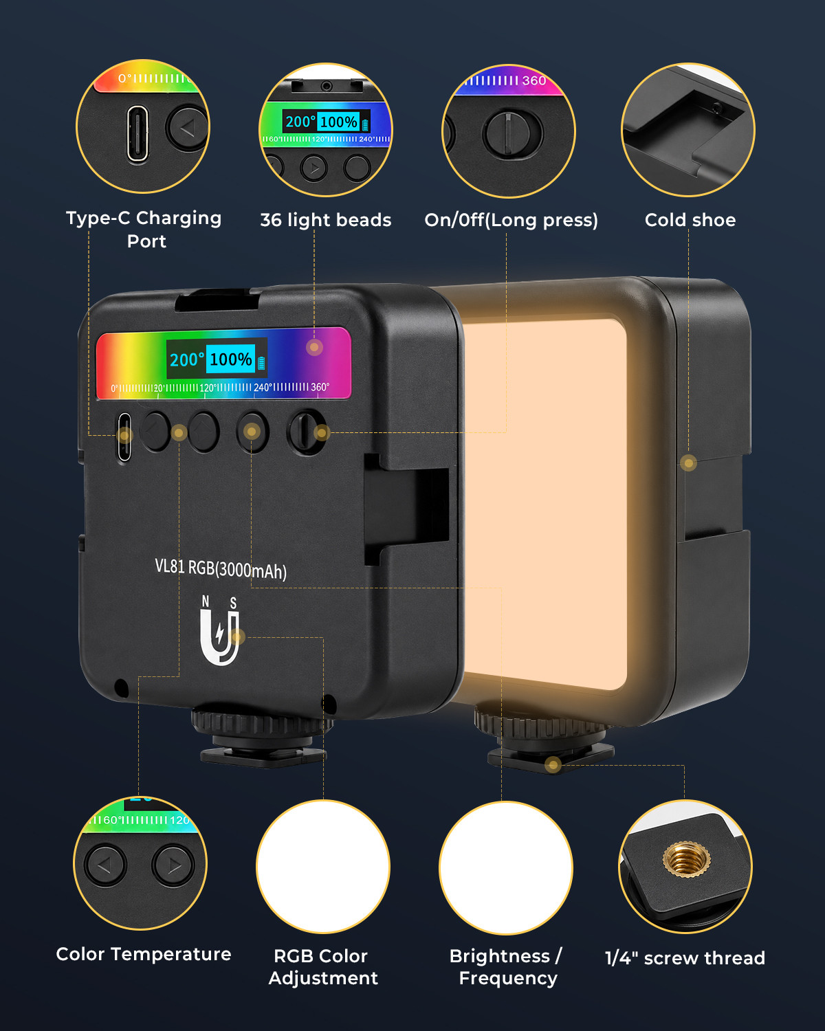 Image of CEROAN Mini Influencer Light for Video, LED Pocket Video Mobile Light, Selfie Light Flash (Black)