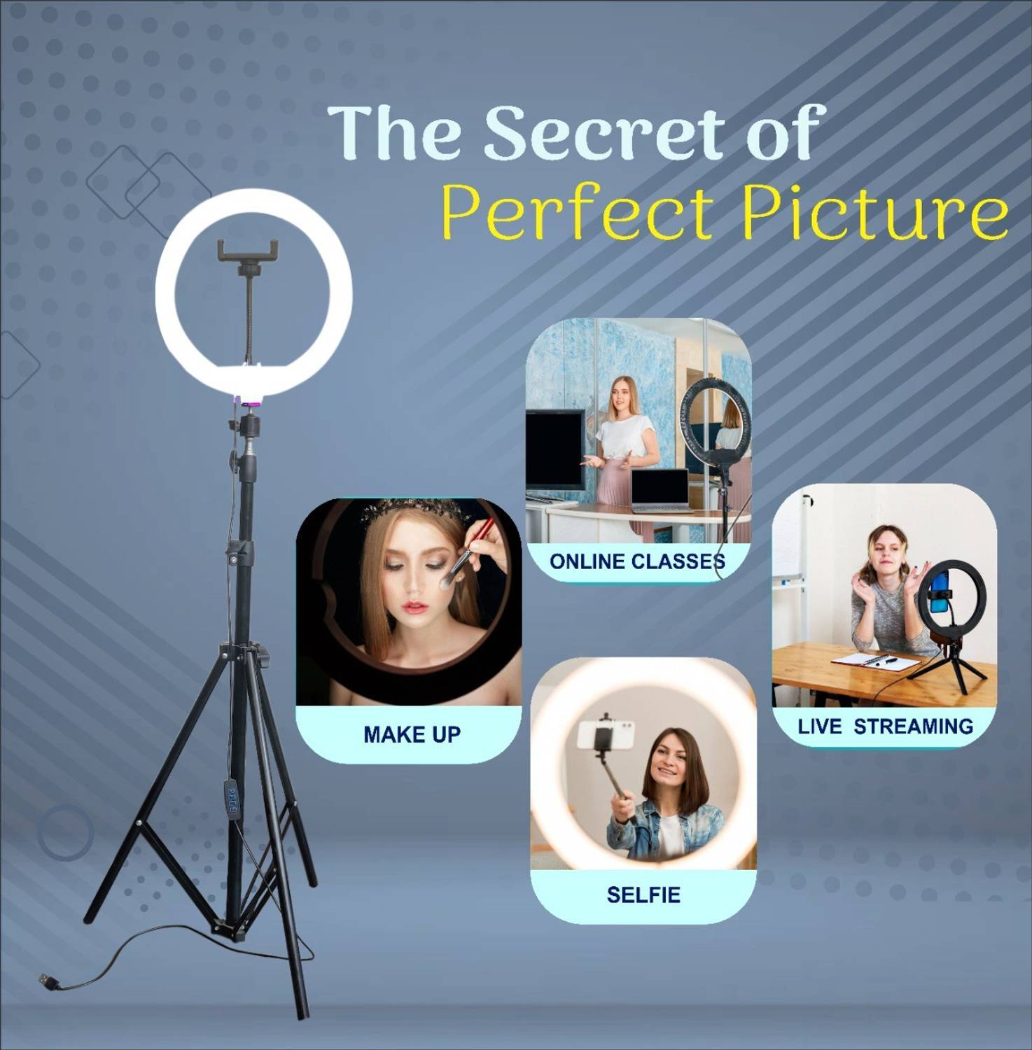 Shineon 10" Selfie Ring Light with 7 ft Tripod - Image 3