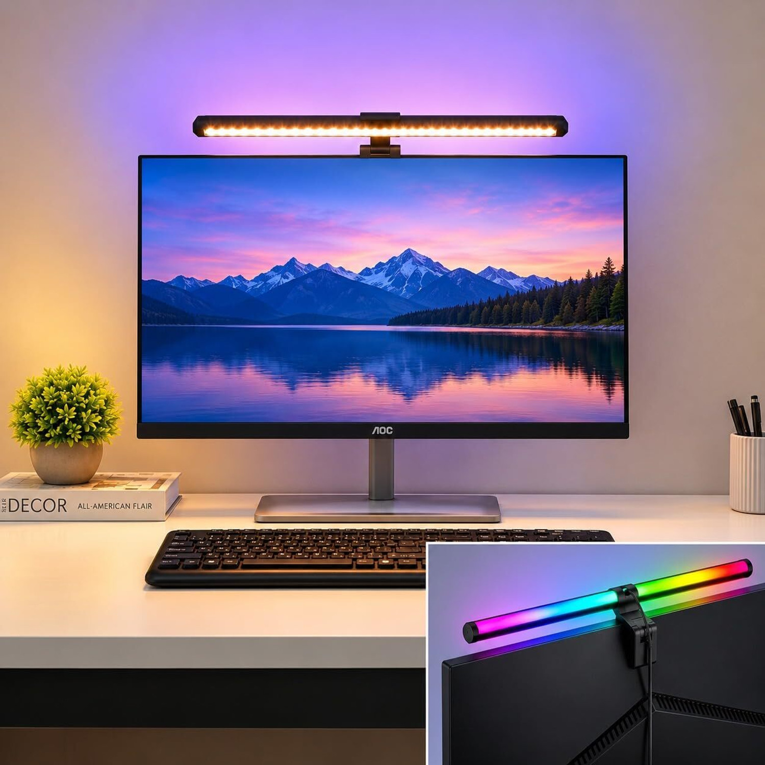 Image of XERGY Monitor Light Bar, Front White, RGB Backlight, Dimmable Eye-Care Lamp 15.75 inch Flash