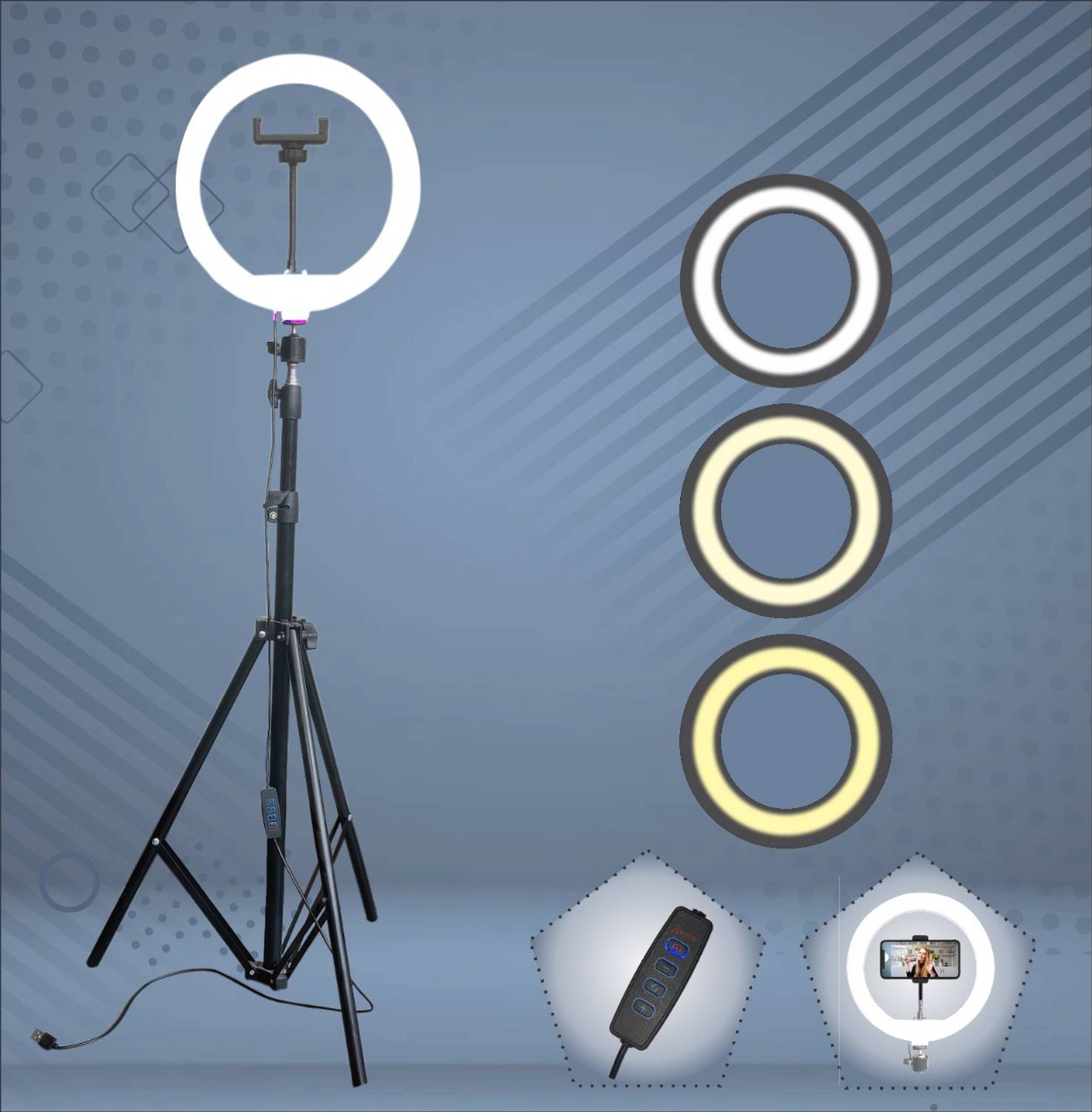 Shineon 10" Selfie Ring Light with 7 ft Tripod - Image 1