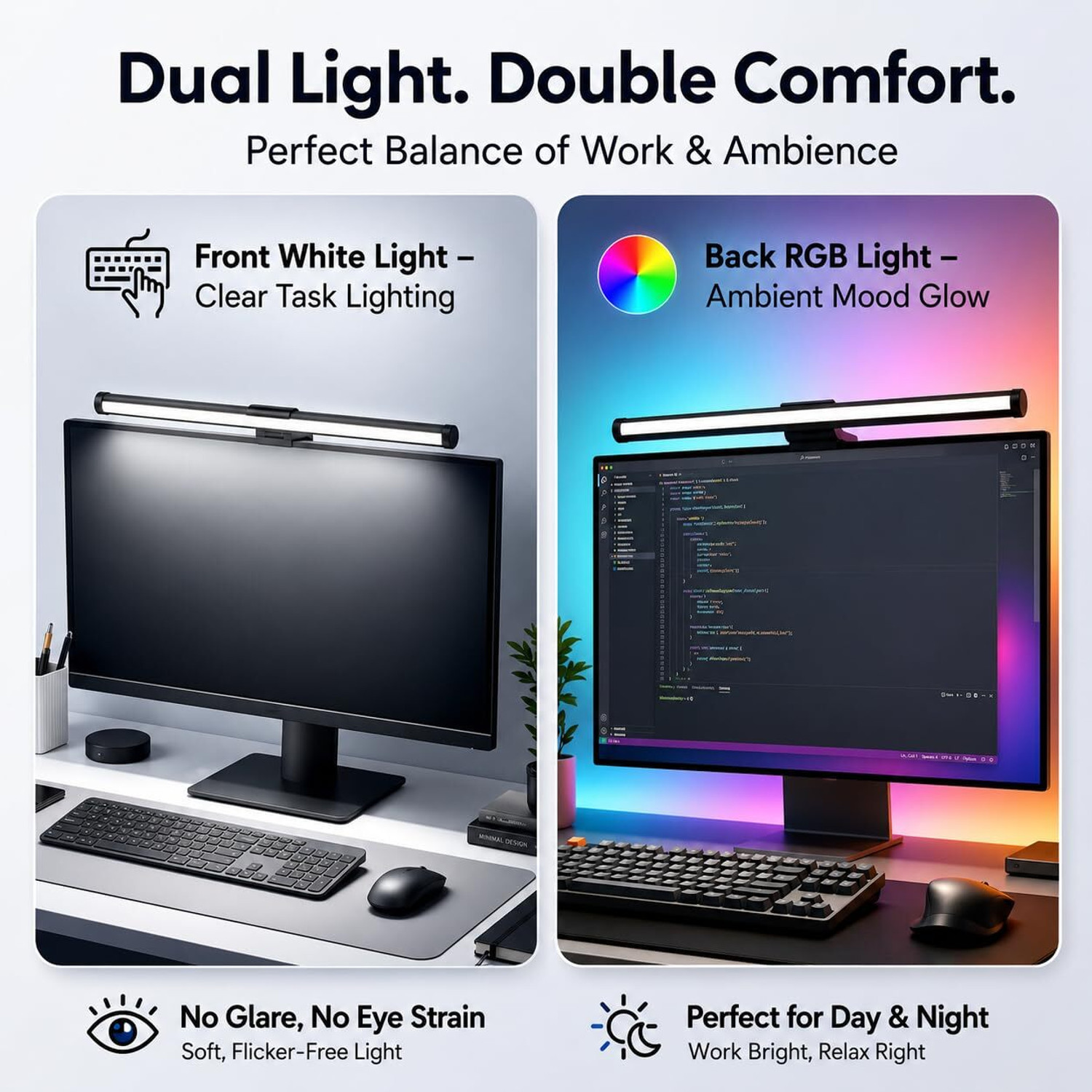 Image of XERGY Monitor Light Bar, Front White, RGB Backlight, Dimmable Eye-Care Lamp 15.75 inch Flash