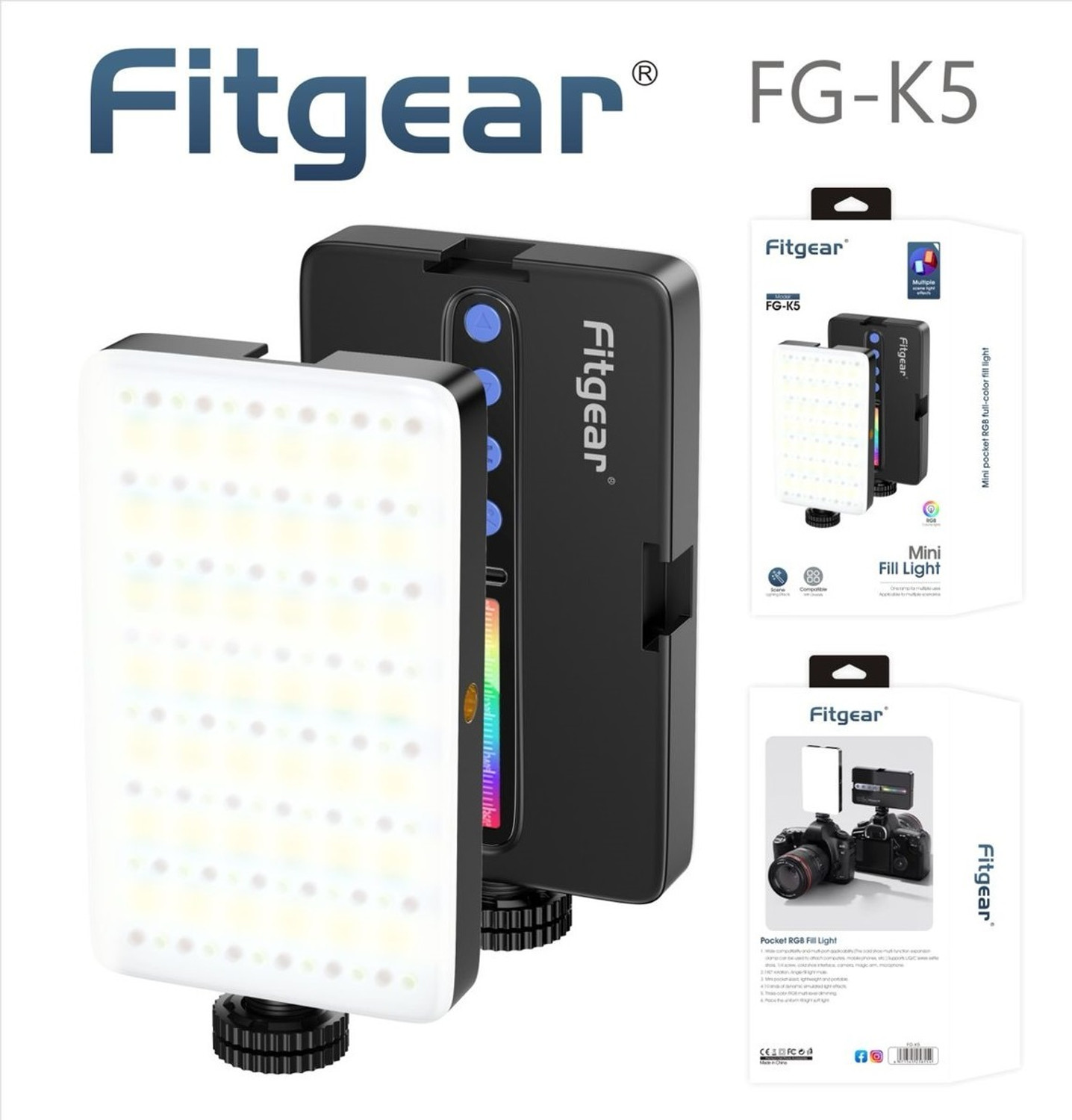 Image of Fitgear FG-K5 SelfieLight Rechargeable 1800mAh Battery Portable Mini Clip LED VideoLight Flash