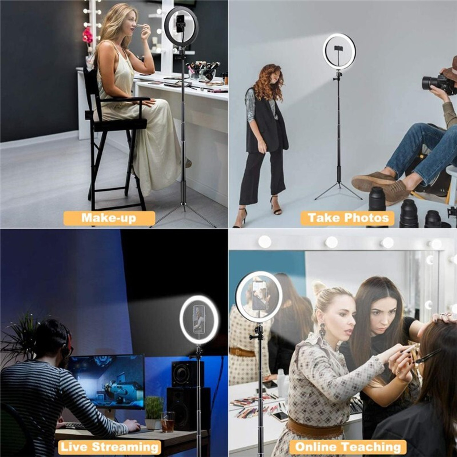 Image of Webilla Selfie Ring Light Remote Control 3 Light Modes 11 Level Brightness Dimmable 3 Modes For Live Strieaming, LED Makeup Ring Light,Roposo Video Stand Flash