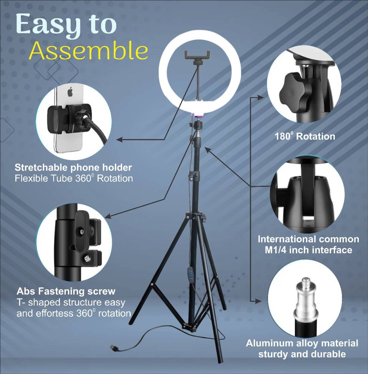 Shineon 10" Selfie Ring Light with 7 ft Tripod - Image 4
