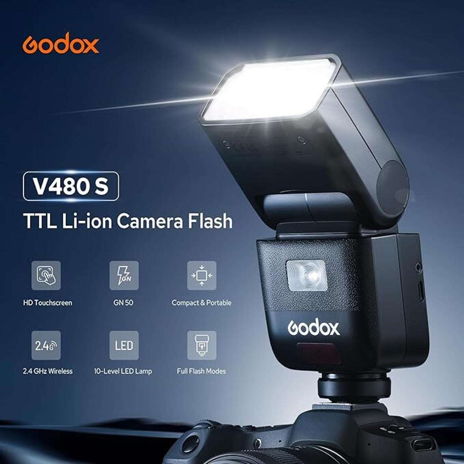Image of GODOX V480S GN50 /Touchscreen /1.7sRecycleTime /650 FullPowerFlash /2.4GWireless for Sony Flash