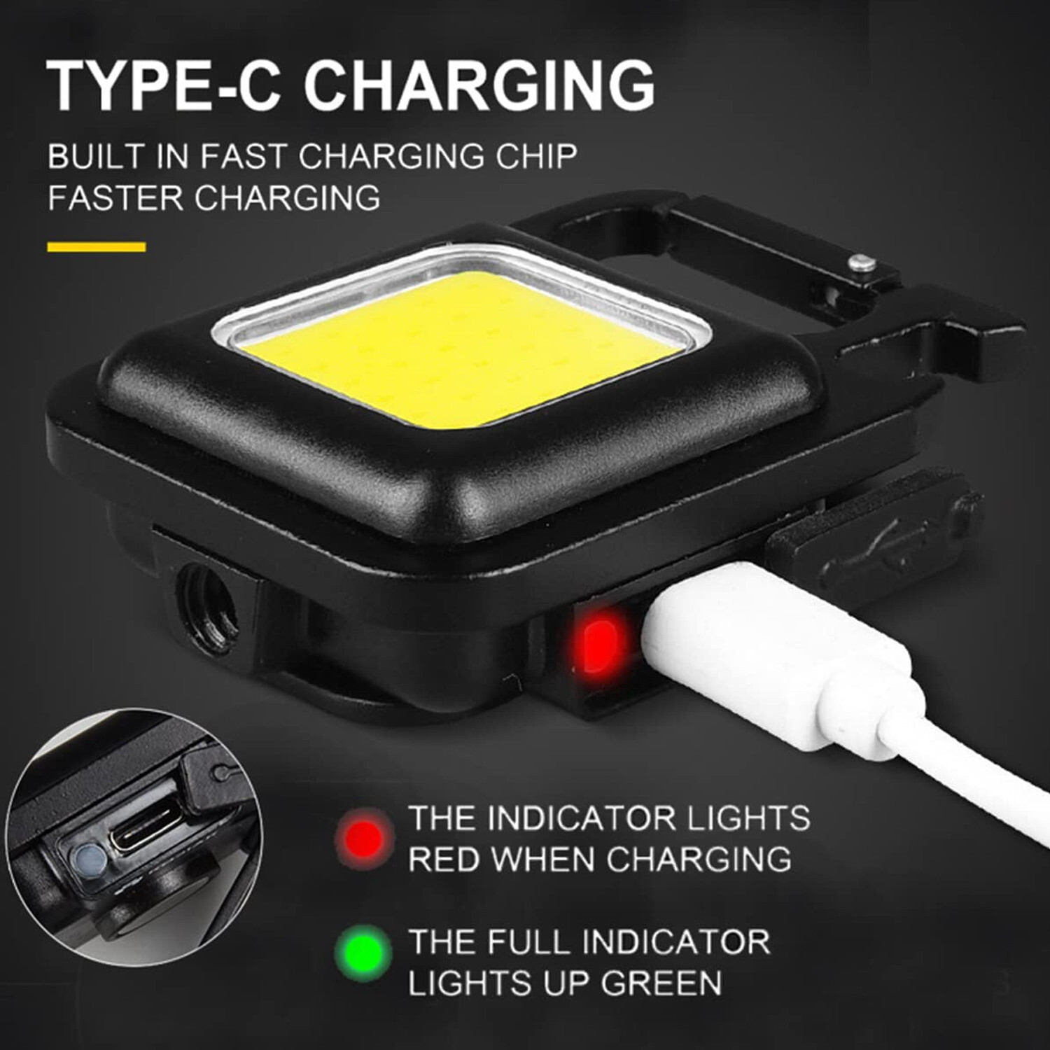Image of FITUP COB Mini Flashlights Bright USB Rechargeable light with keychain Torch Flash