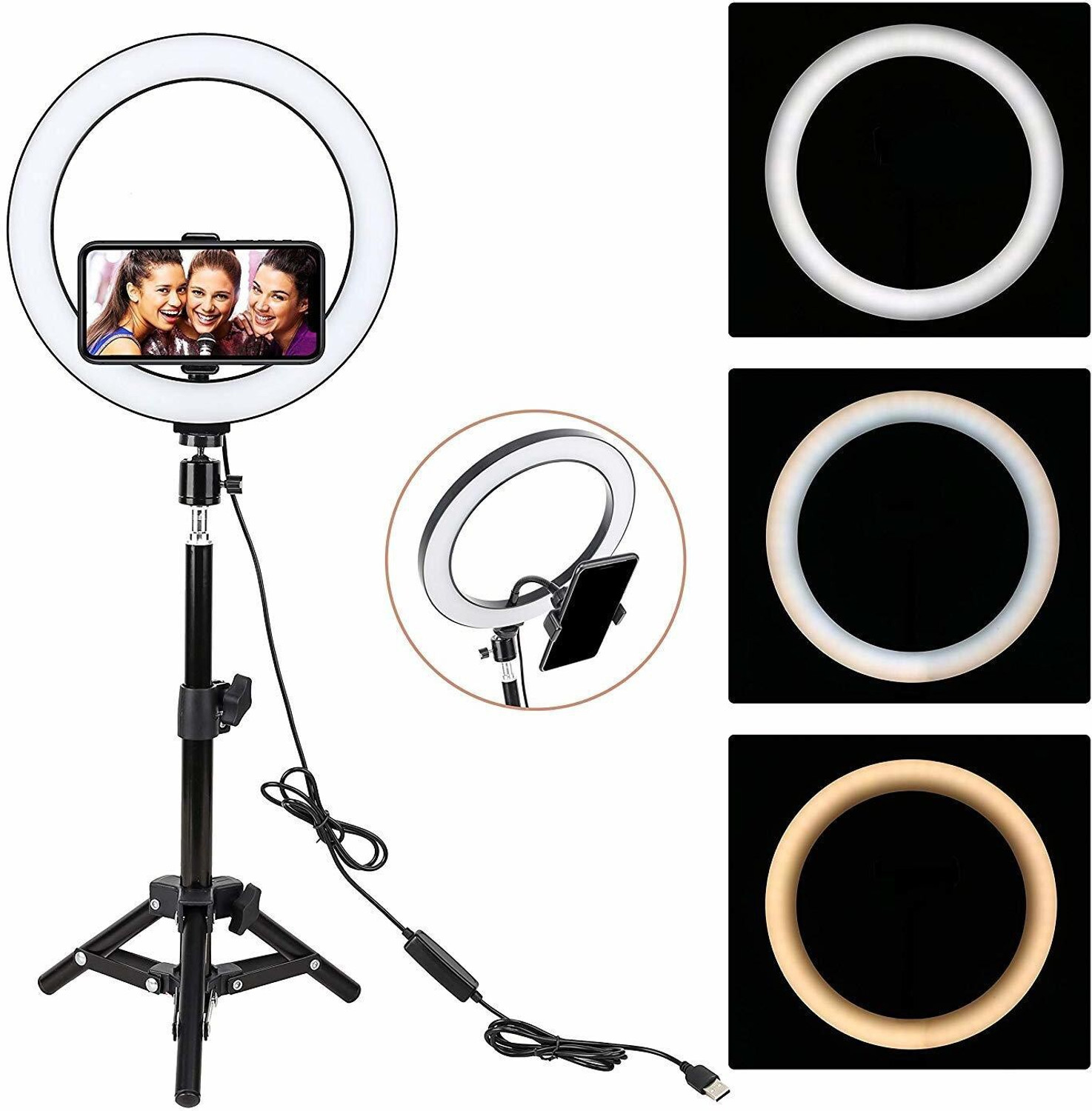 Image of Webilla Selfie Ring Light Remote Control 3 Light Modes 11 Level Brightness Dimmable 3 Modes For Live Strieaming, LED Makeup Ring Light,Roposo Video Stand Flash