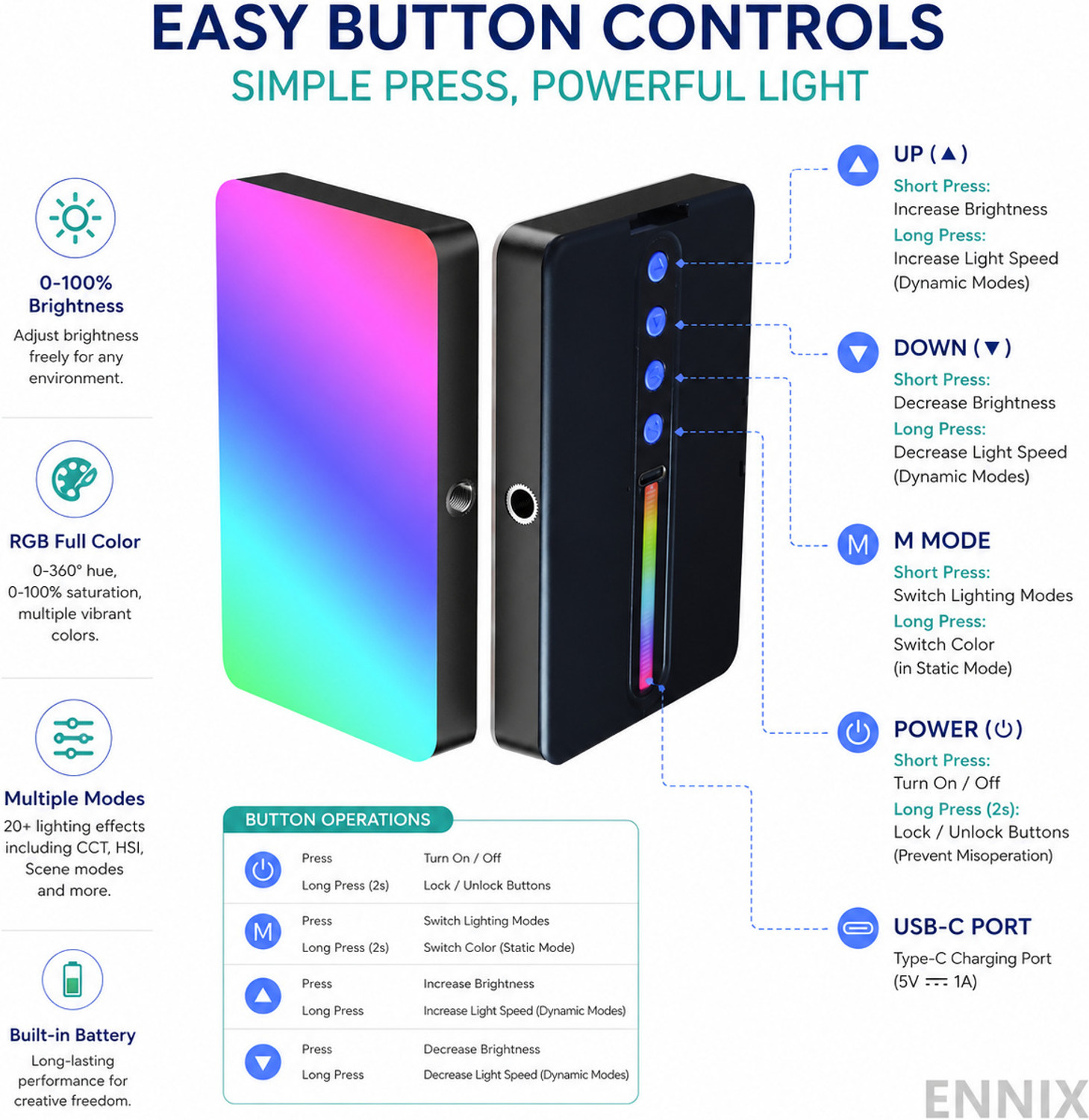Image of ennix Full Color RGB+ CCT Lights Videography, Photography Flash