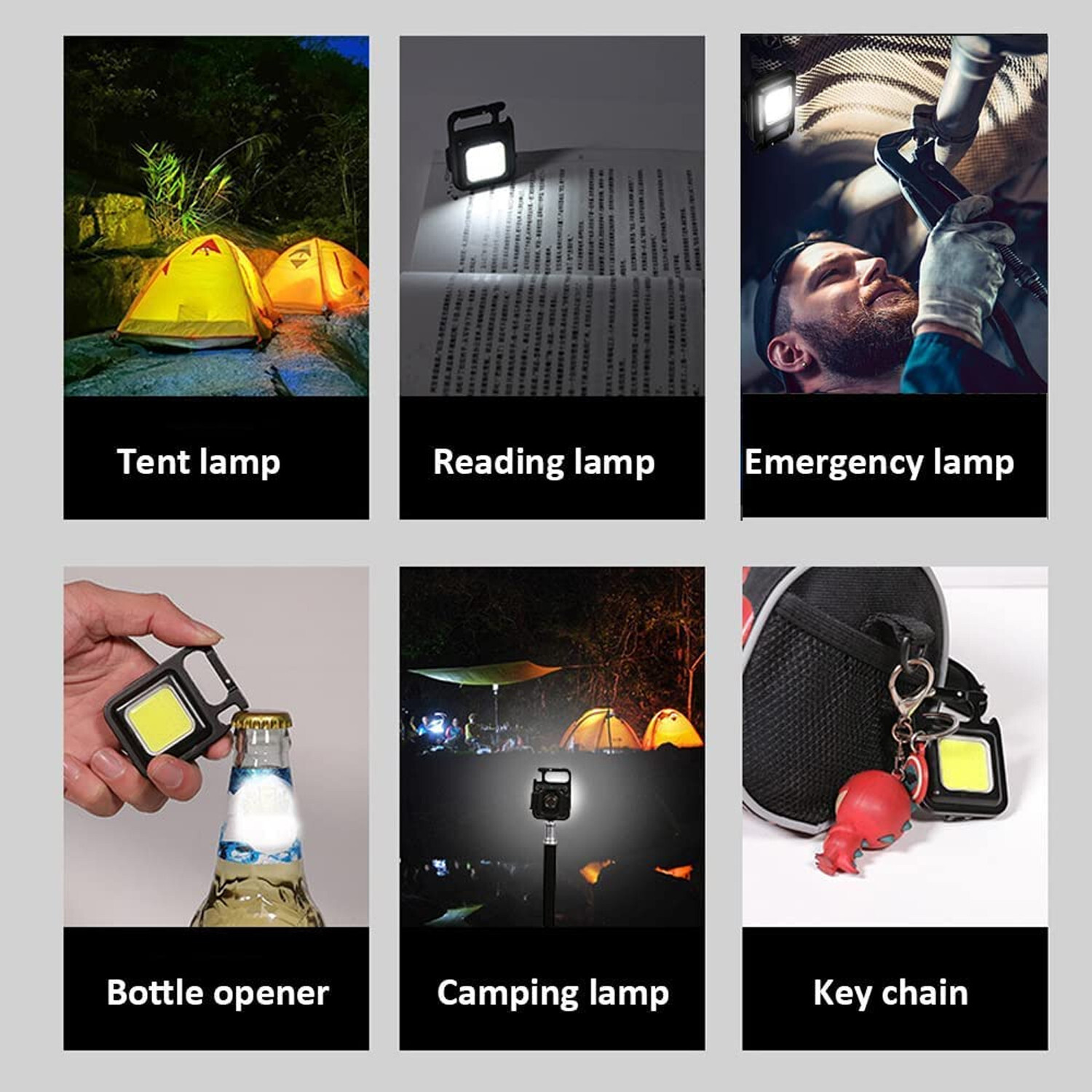 Image of FITUP COB Mini Flashlights Bright USB Rechargeable light with keychain Torch Flash