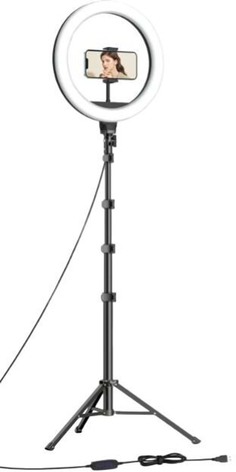Image of Kratos 10 Inch Ring Light with Stand, 7 Feet Tripod with Ring Light, 3 Lighting Modes Ring Flash