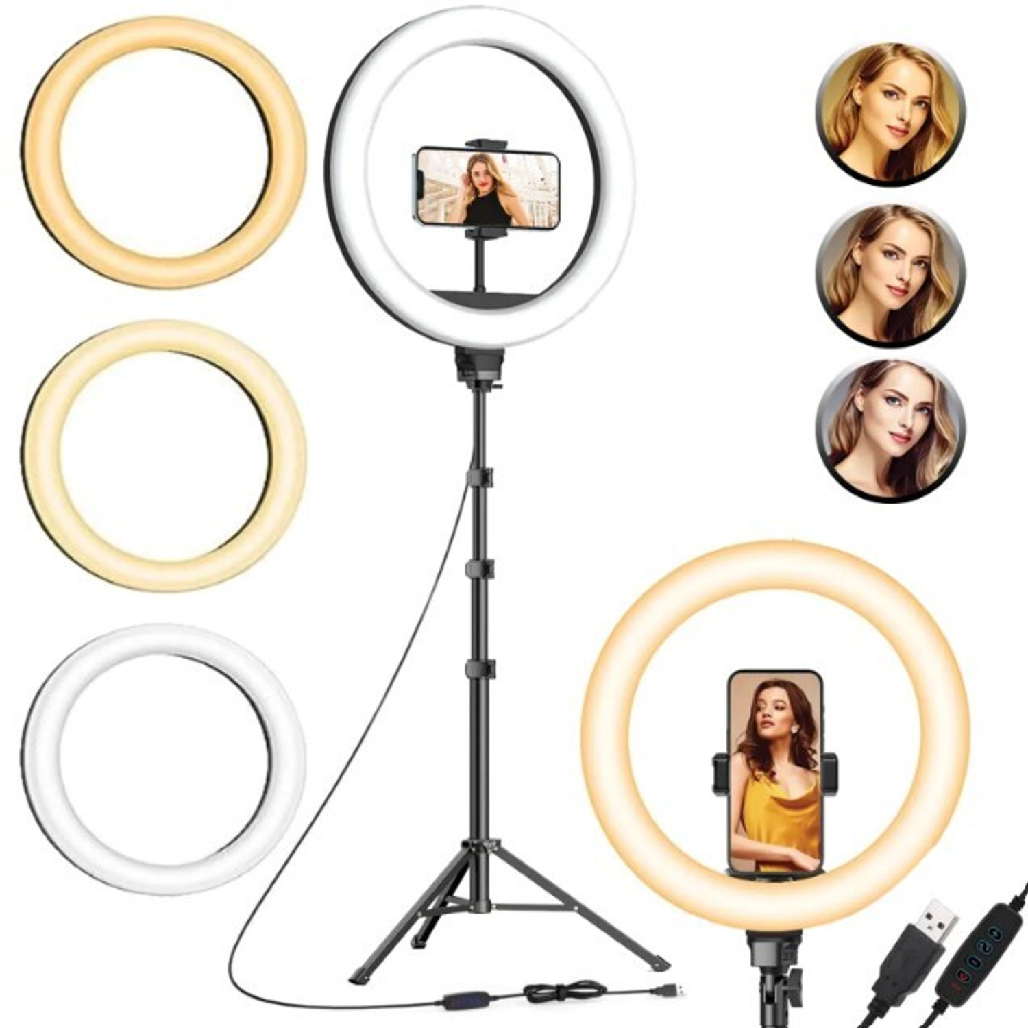 Image of Kratos 12 Inch Ring Light with Stand, 7 Feet Tripod with Ring Light, 3 Lighting Modes Ring Flash