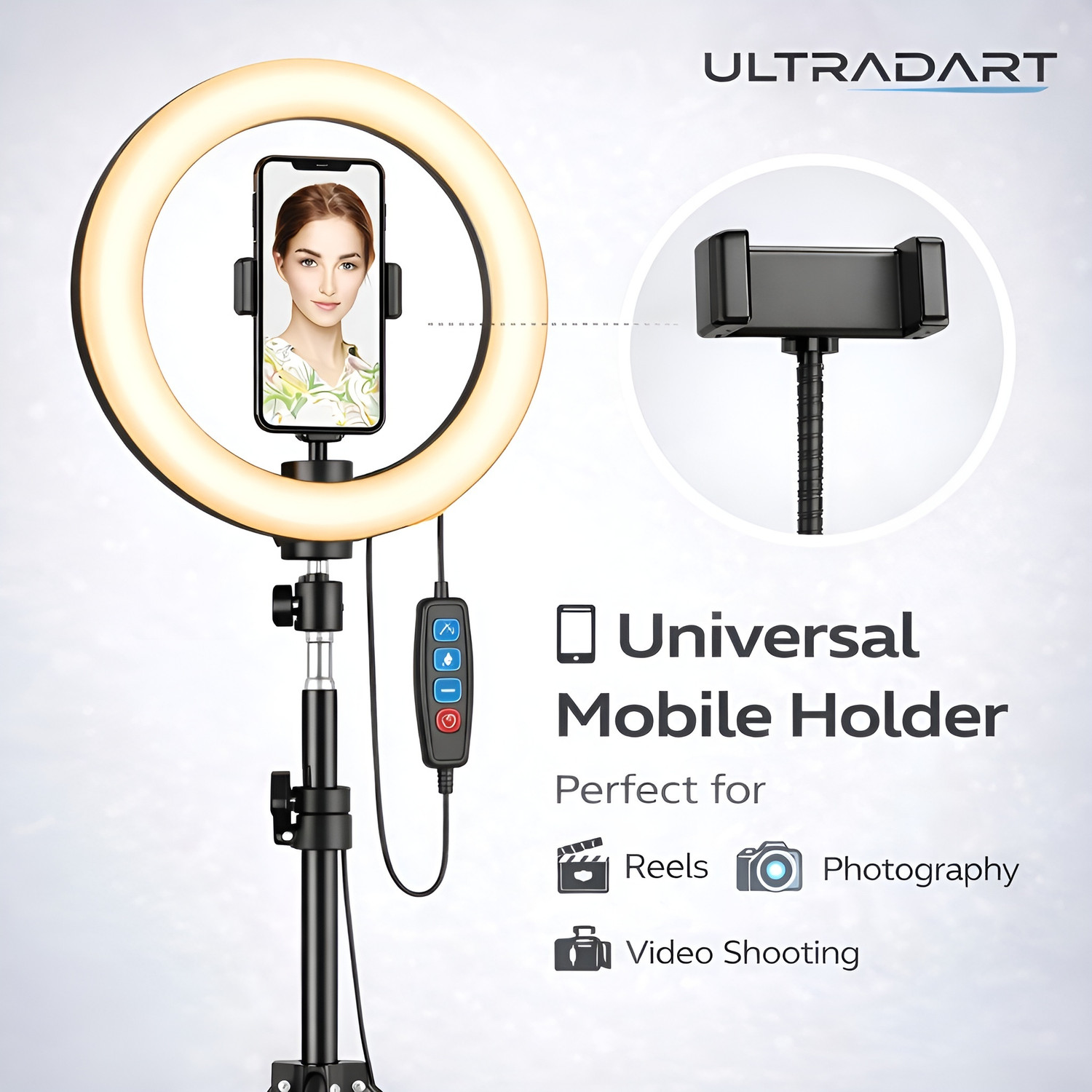 Image of ULTRADART 12 Inch Selfie Ring Light with Adjustable Tripod Stand & 3 Light Modes Ring Flash