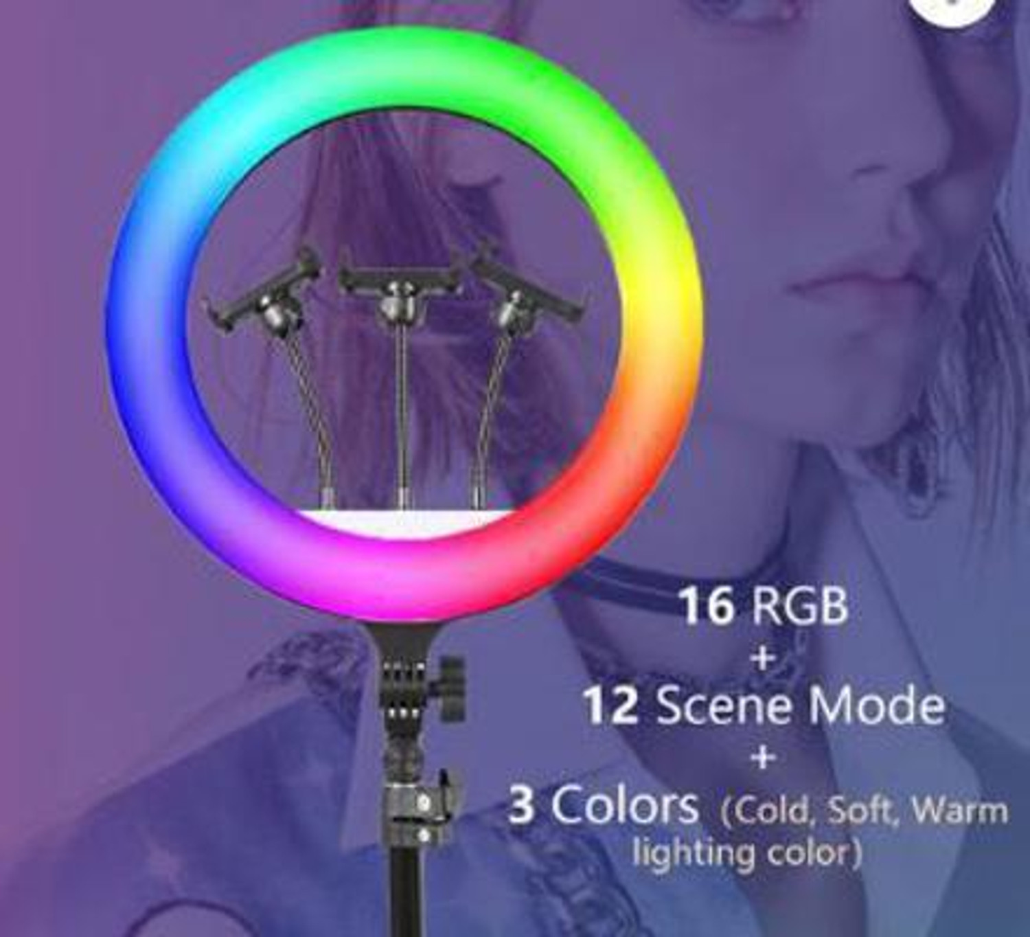 Image of TECHGEAR 18'' RGB Desktop Soft LED Ring Light 16 RGB Colors with Three Mobile Holder Ring Flash