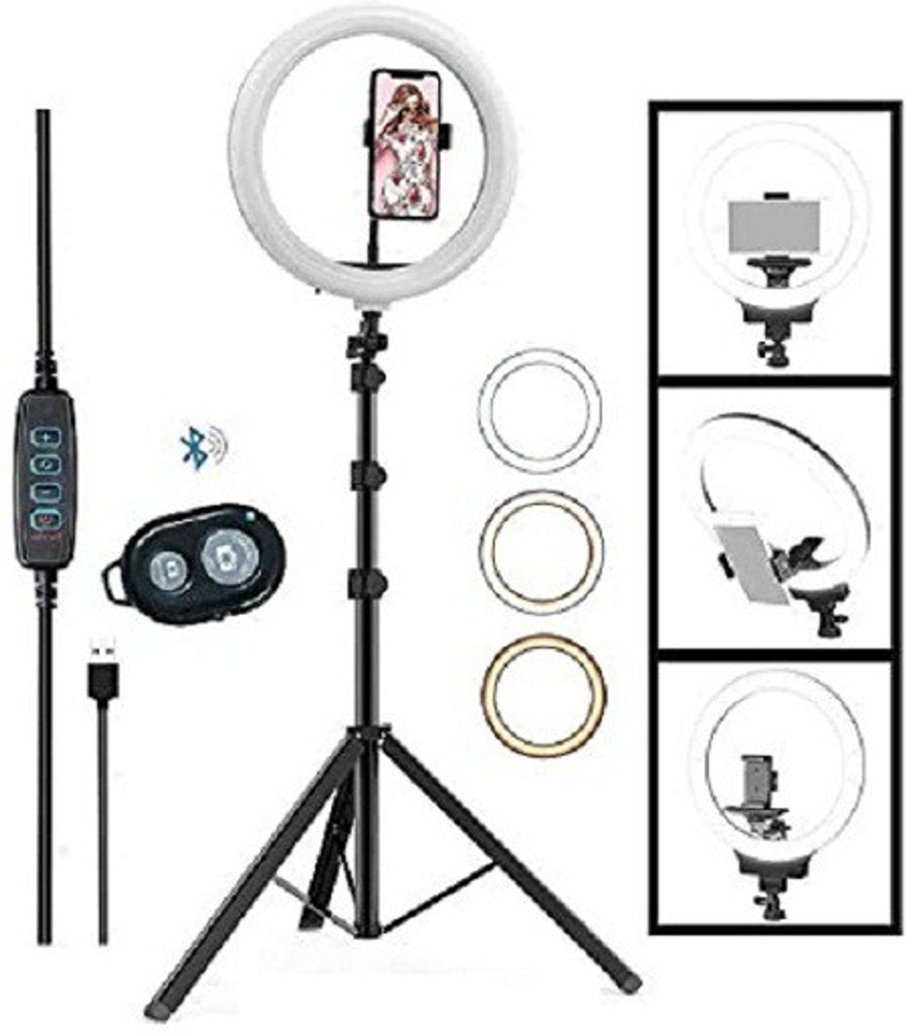 Image of PKST 10 inchSelfie LED Ring Light,Phn Holder,Remote Control with 7 Ft Long Stand 360' Kit Ring Flash