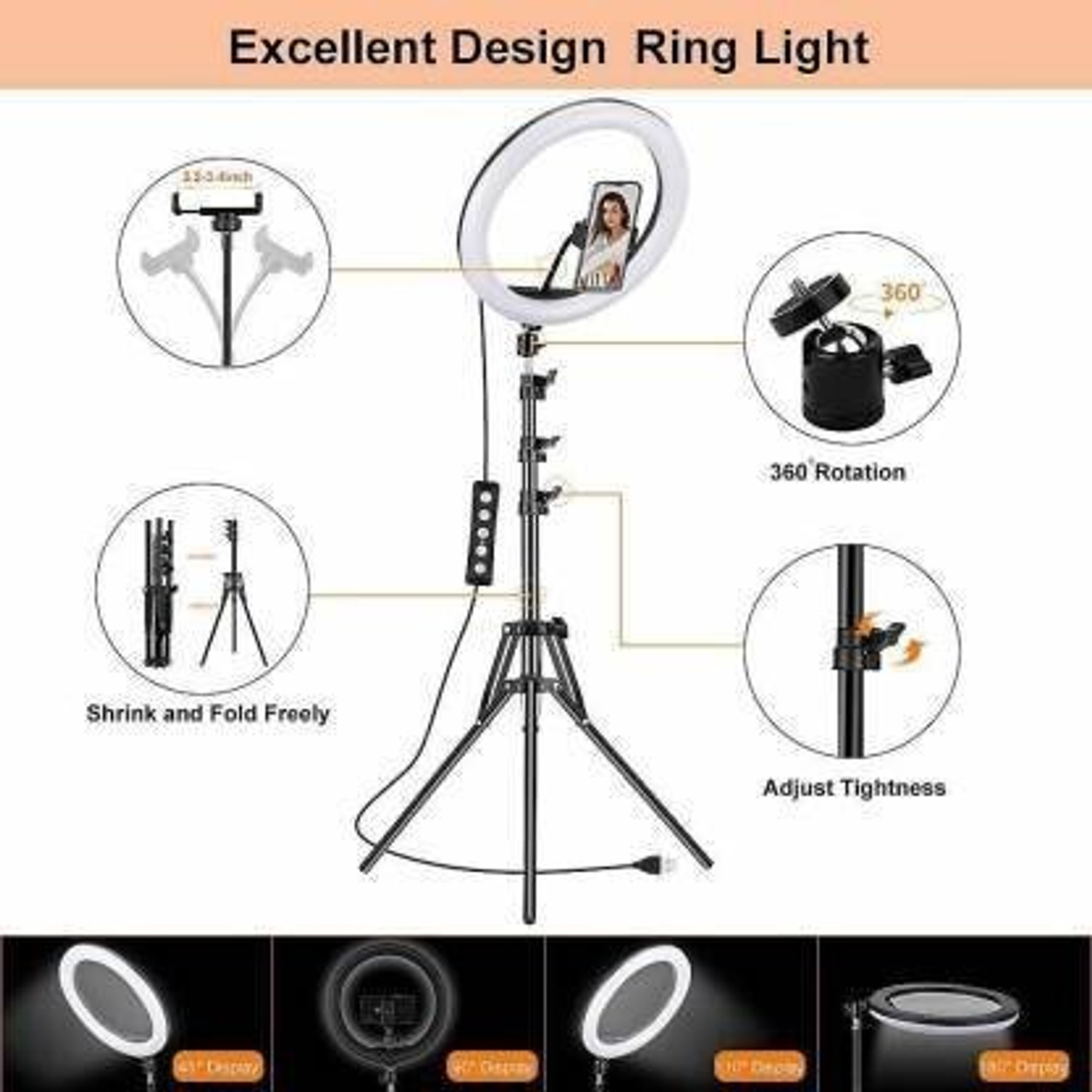 Image of TECHMAZE 10 inchLED RingLight with 7Ft Tripod Stand Combo for Video Shooting PhotoShoot T18 Ring Flash