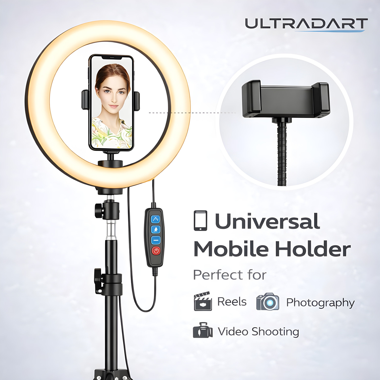 Image of ULTRADART Studio 14 Inch Ring Light with Stand for Makeup & Video Recording Ring Flash