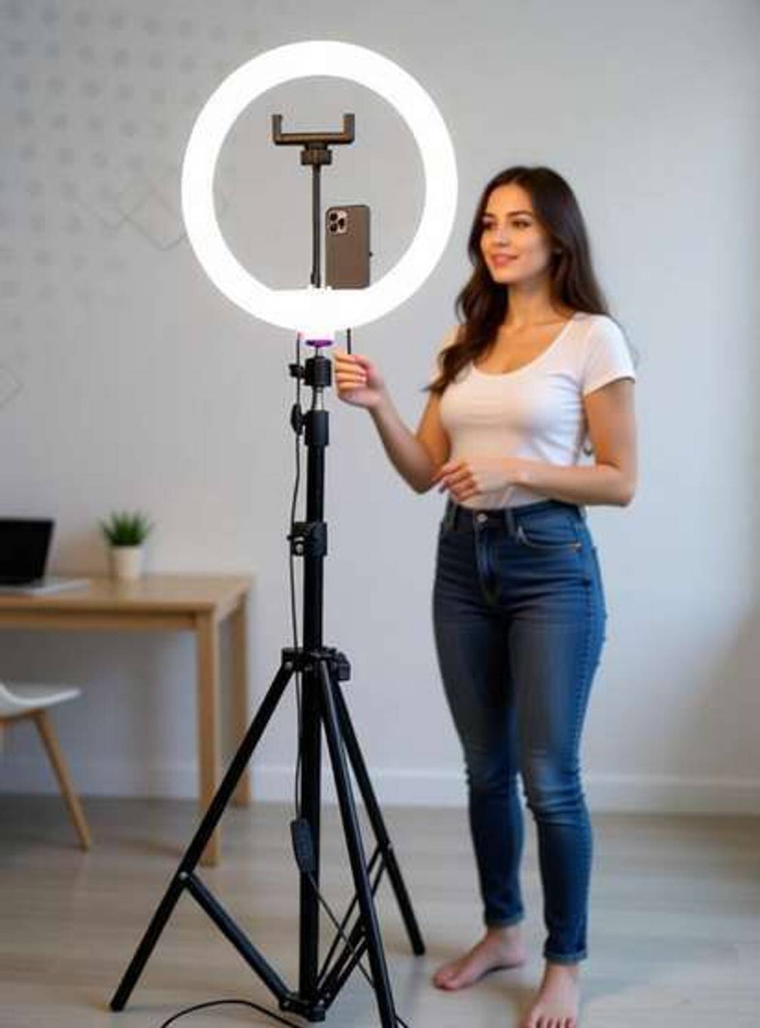 TRYFLY Big 7 Tripod Stand with 10 Inch LED Ring Light - Image 1