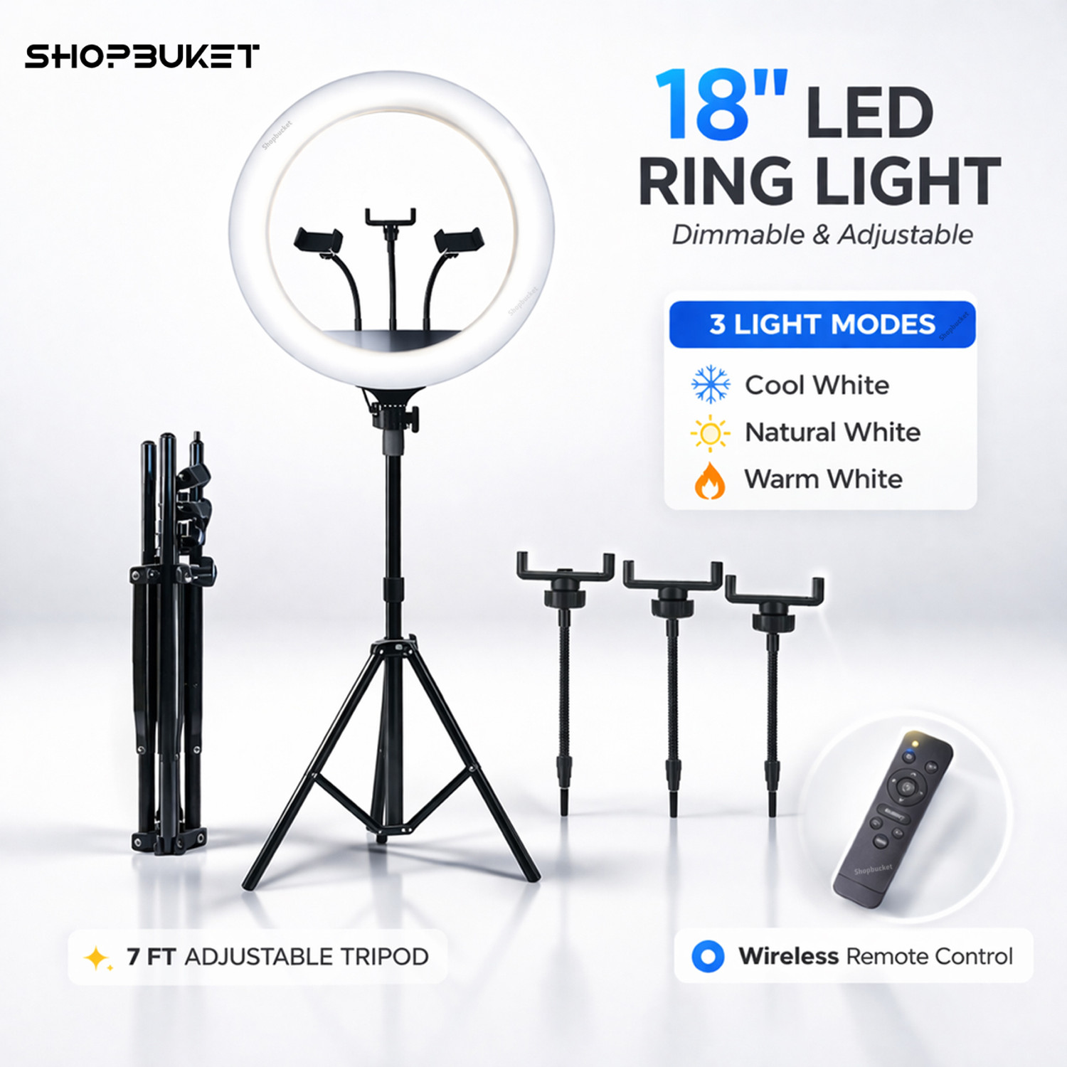 Image of SB 18 Inch Ring Light Remote Control with 7 Ft Steel Stand for YouTube, Reel Ring Flash
