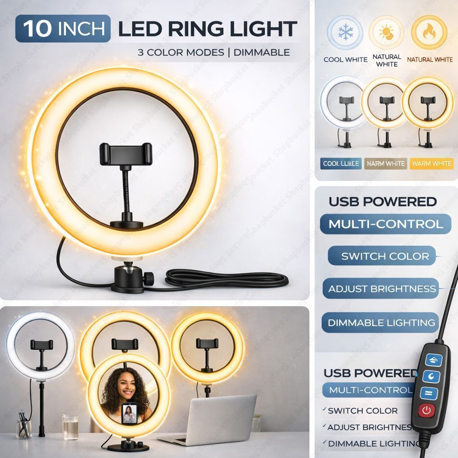 Image of SB 10 Inch Ring Light & LED Ring Light Mobile Video Shooting Makeup Ring Flash